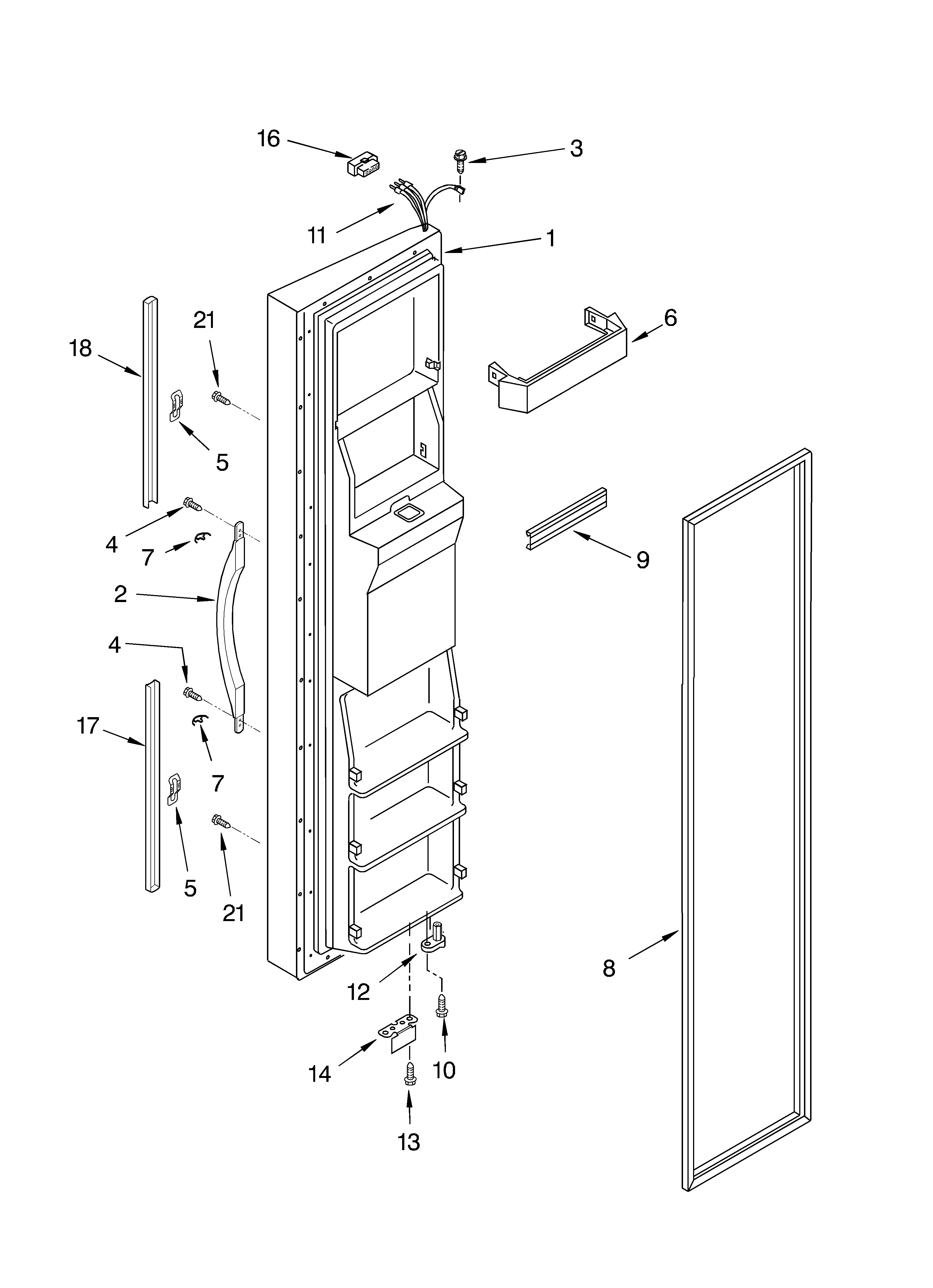Whirlpool 4YGD25DCHW01 freezer door diagram