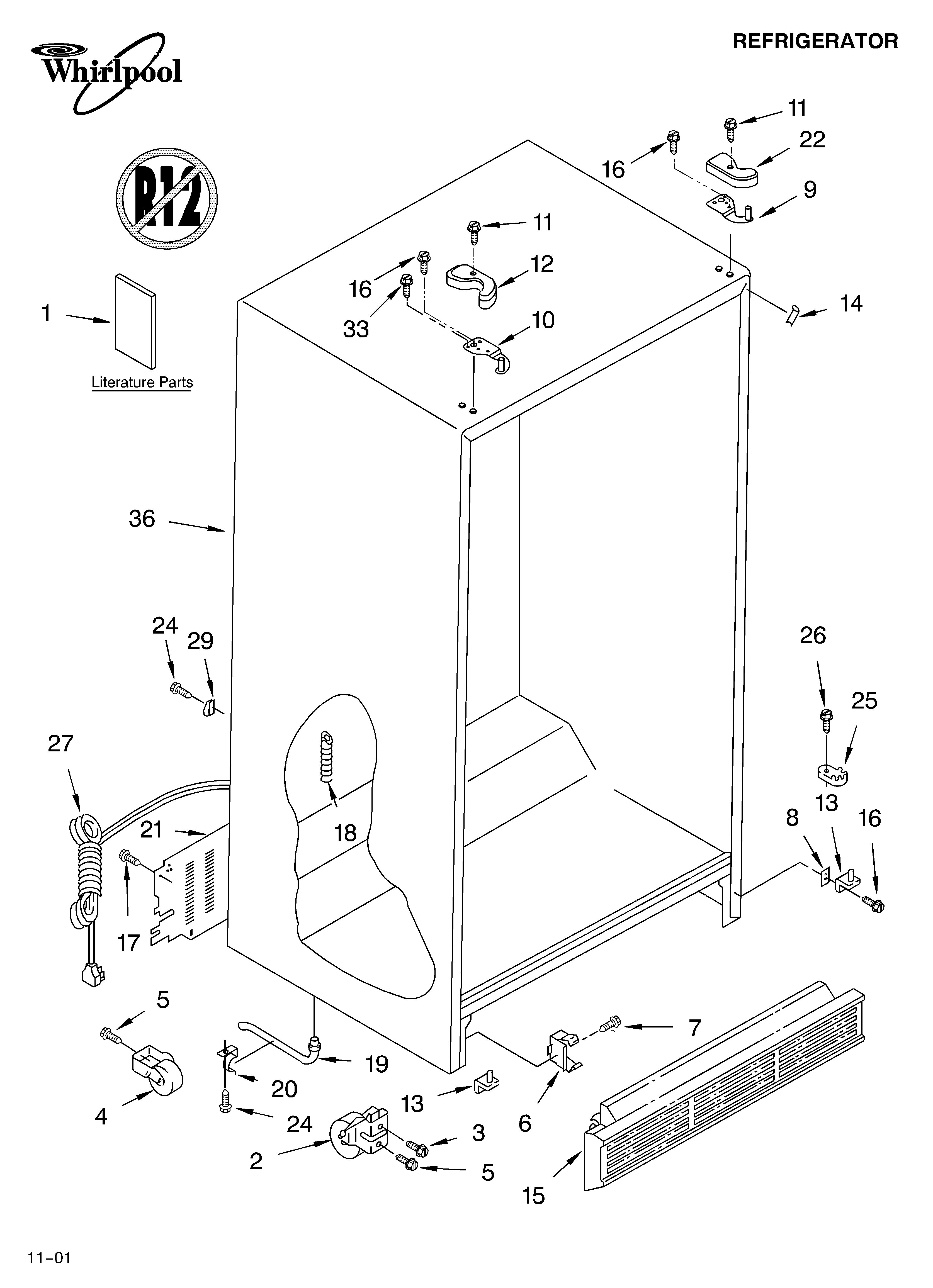 Whirlpool 4YED5FHQKT00 cabinet/literature diagram