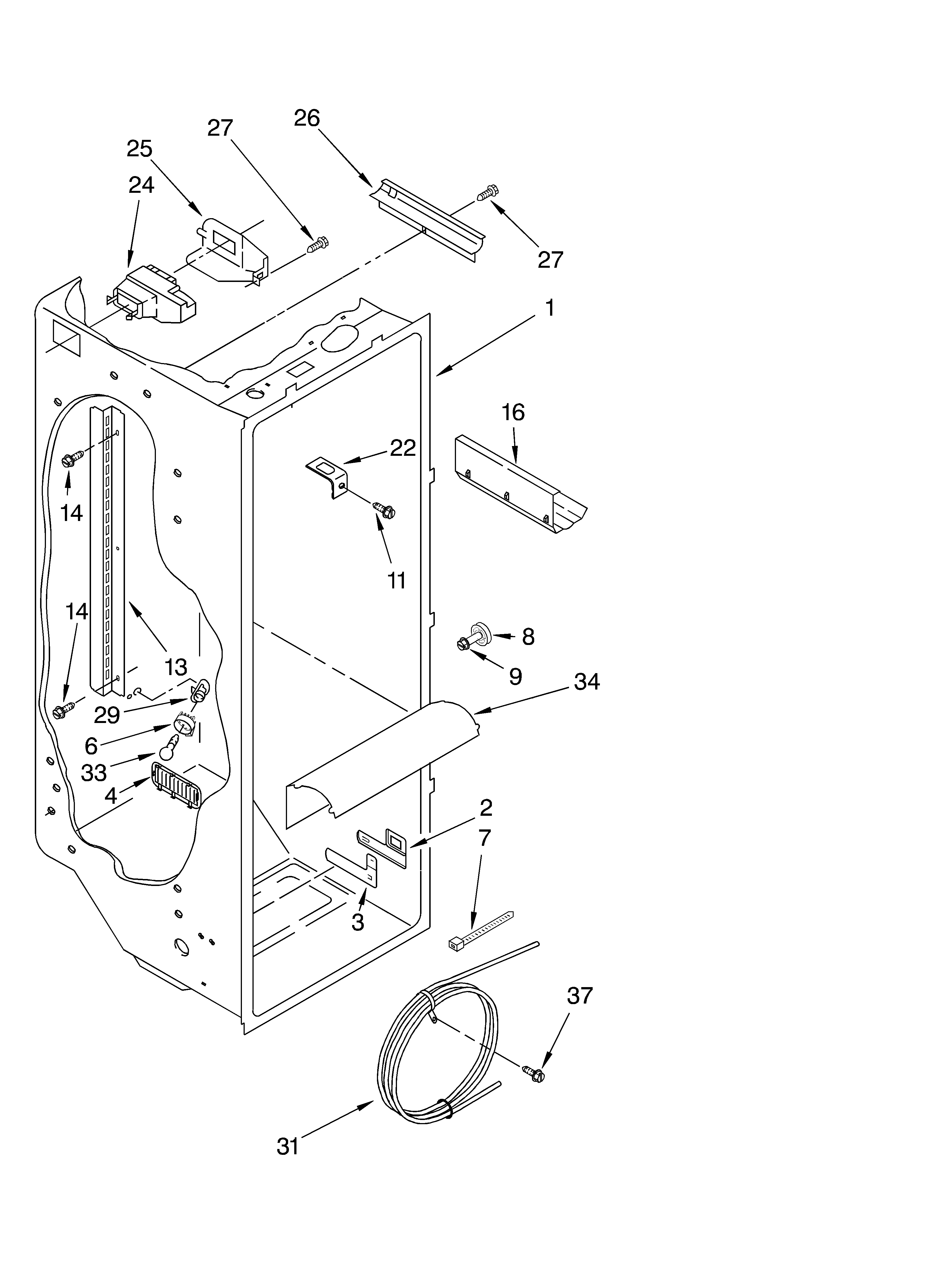 Whirlpool 4YED5FHQKT00 refrigerator liner diagram