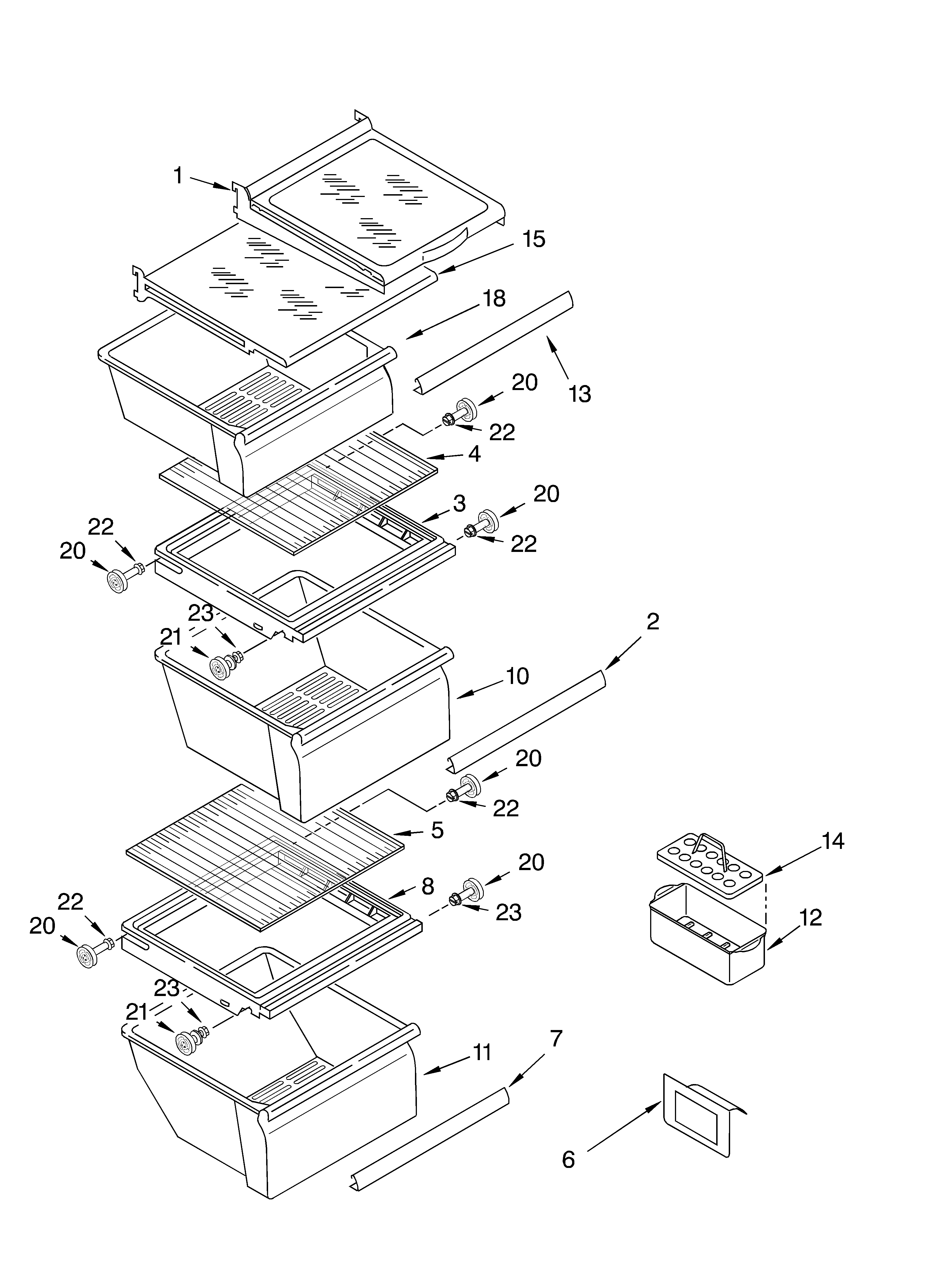 Whirlpool 4YED5FHQKT00 refrigerator shelf diagram