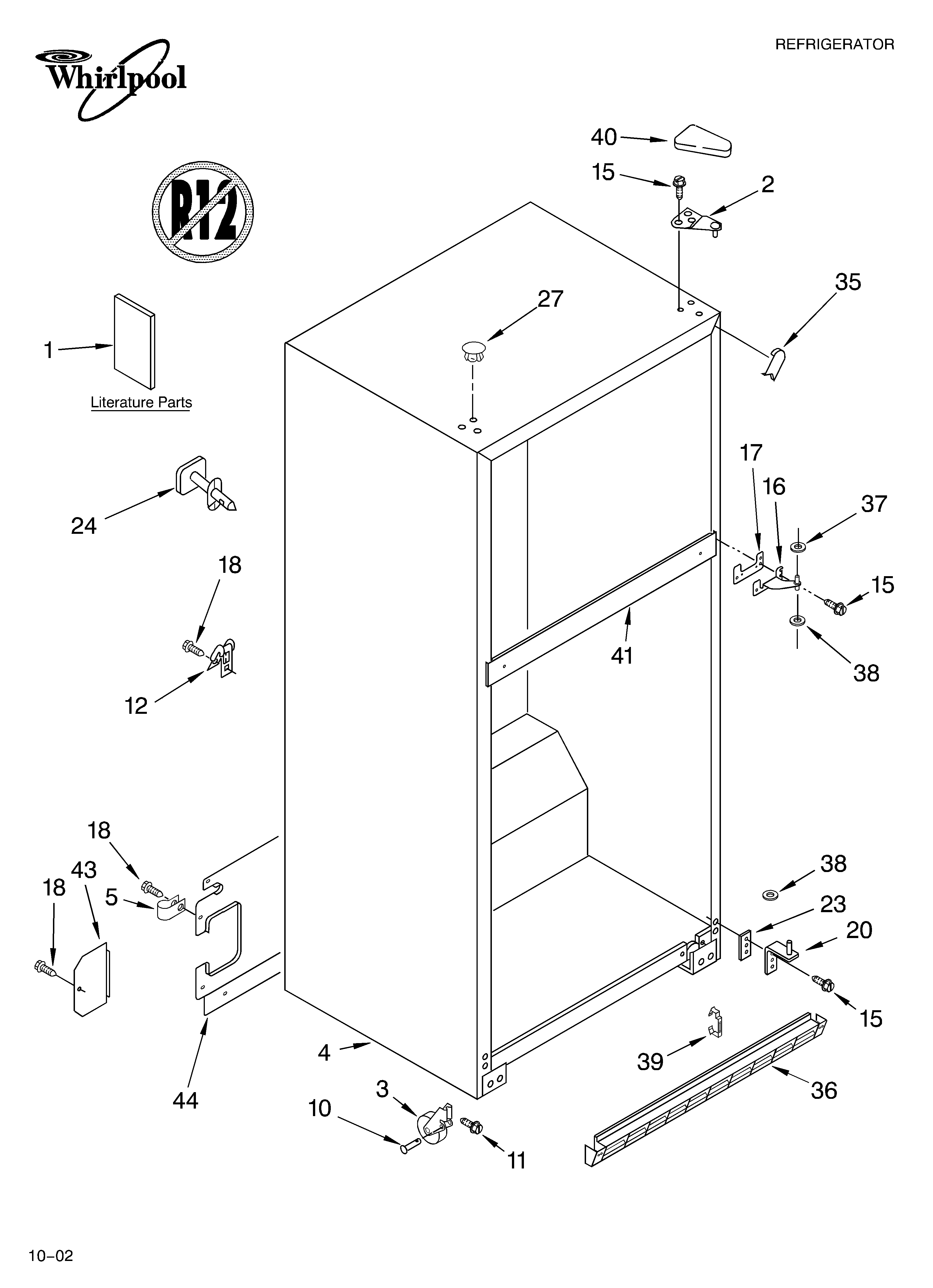 Whirlpool 8ET1FTKXKT02 cabinet/literature diagram
