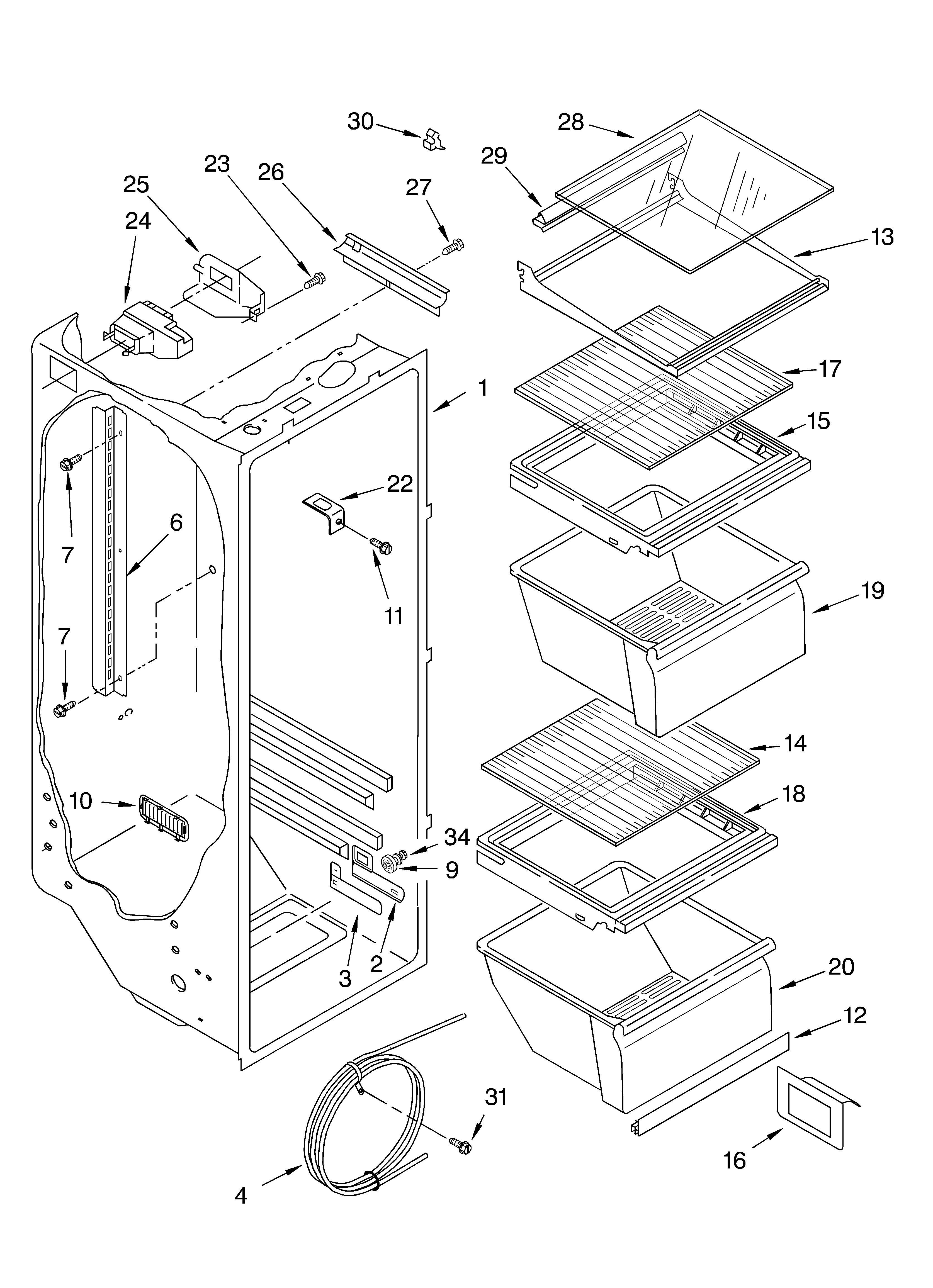 Whirlpool 7ED0GTQXKQ01 refrigerator liner diagram