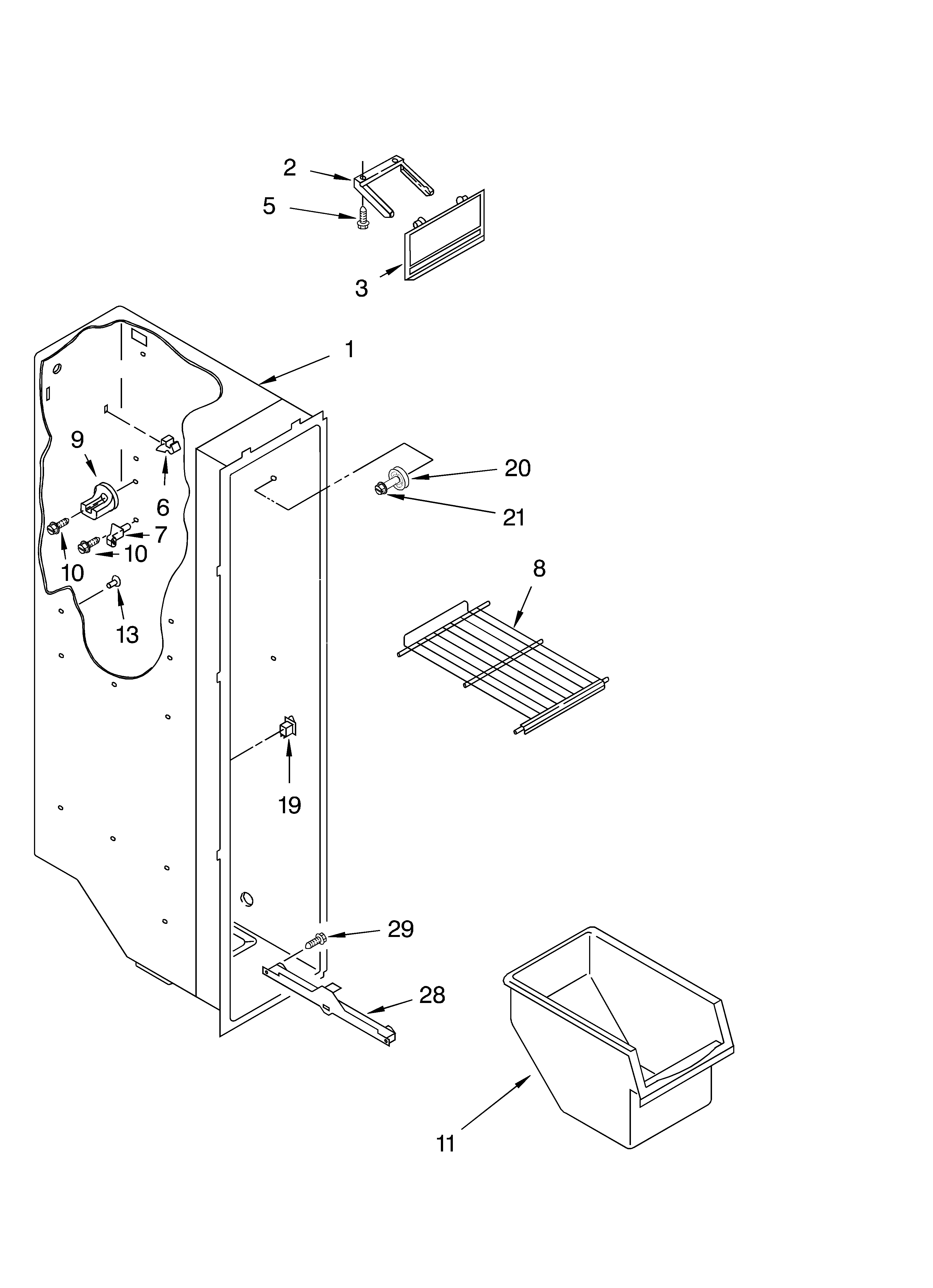 Whirlpool 7ED0GTQXKQ01 freezer liner diagram