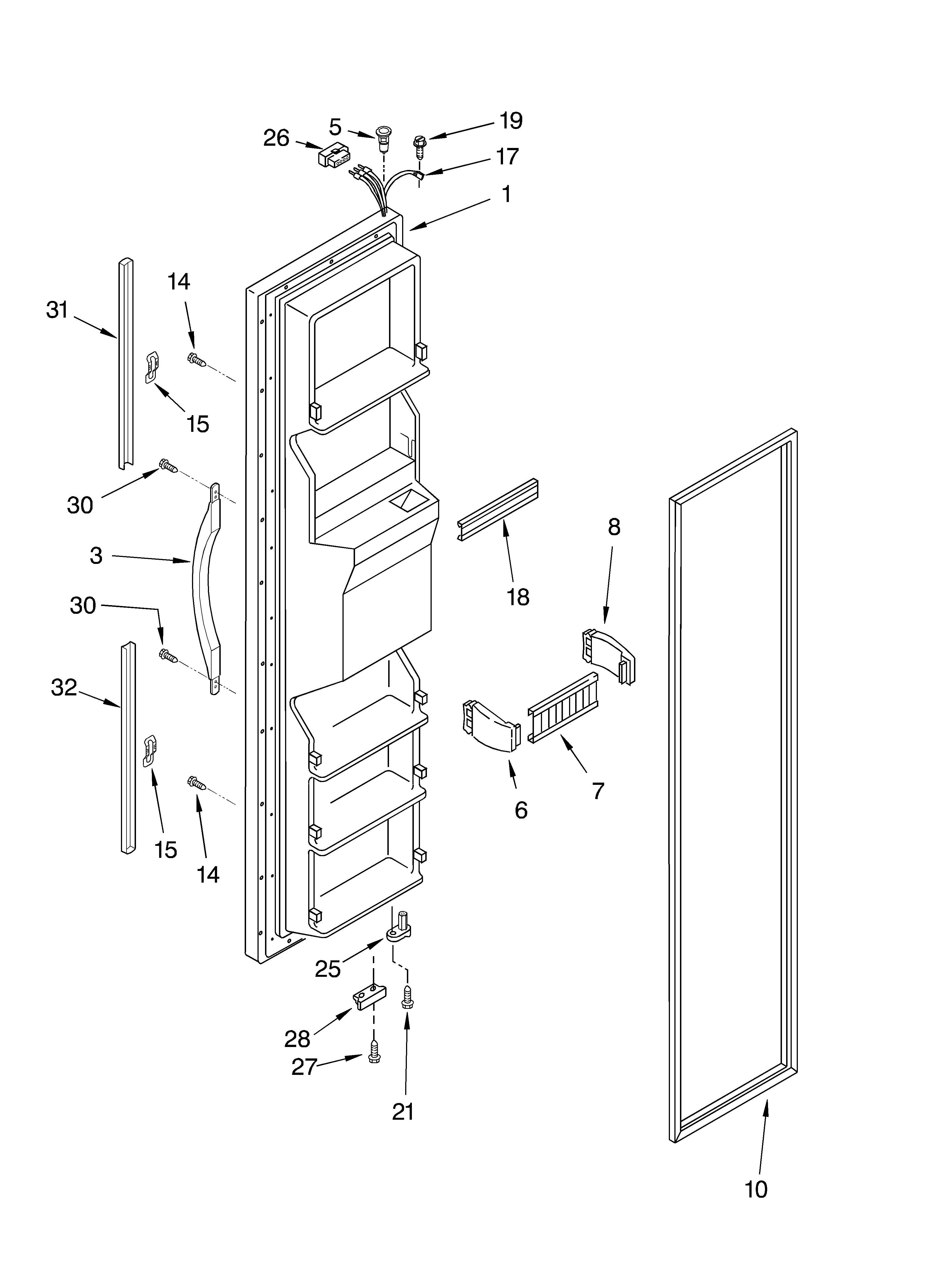 Whirlpool 7ED0GTQXKQ01 freezer door diagram