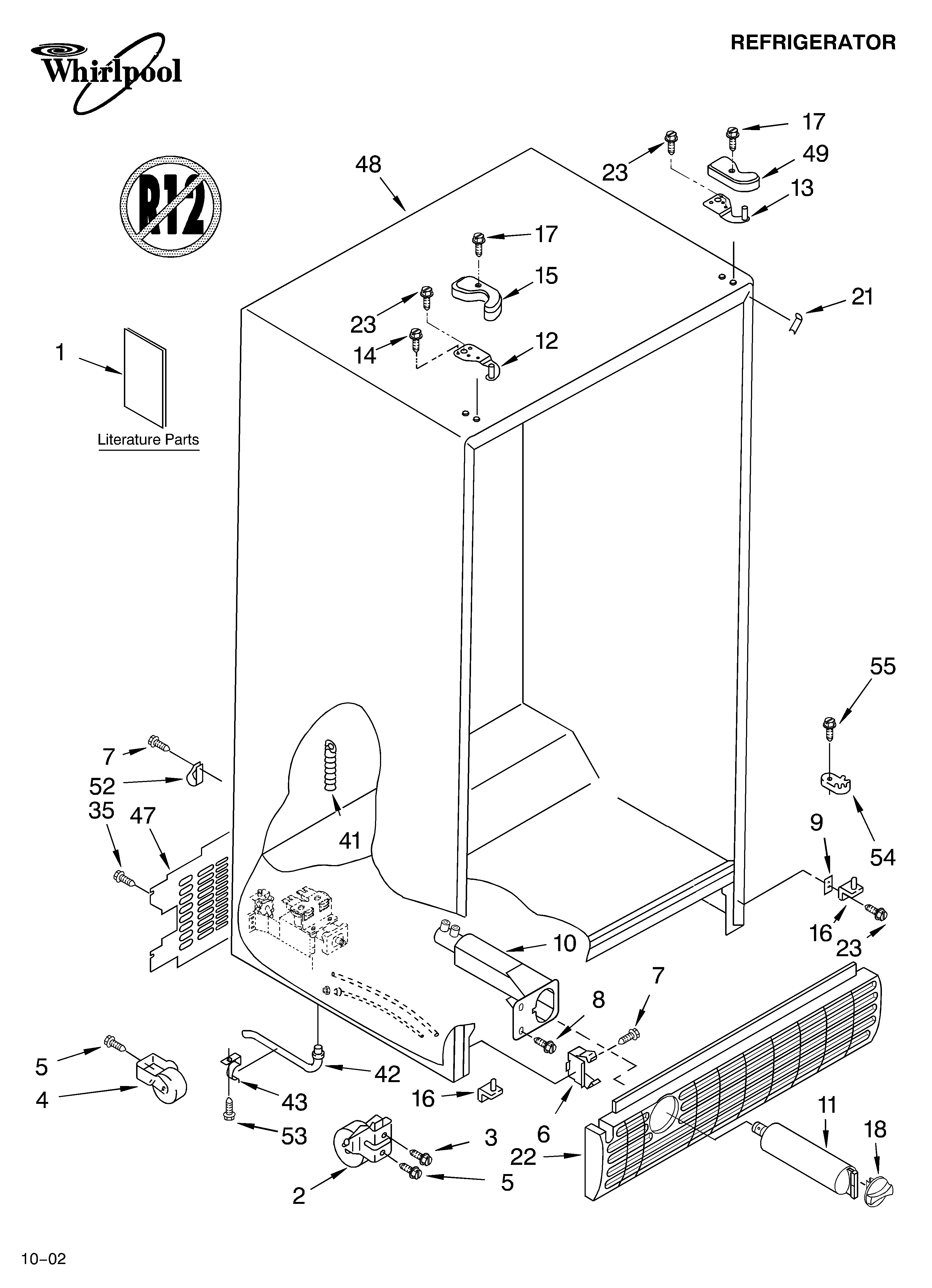 Whirlpool 7ED5FTGXKT01 cabinet/literature diagram