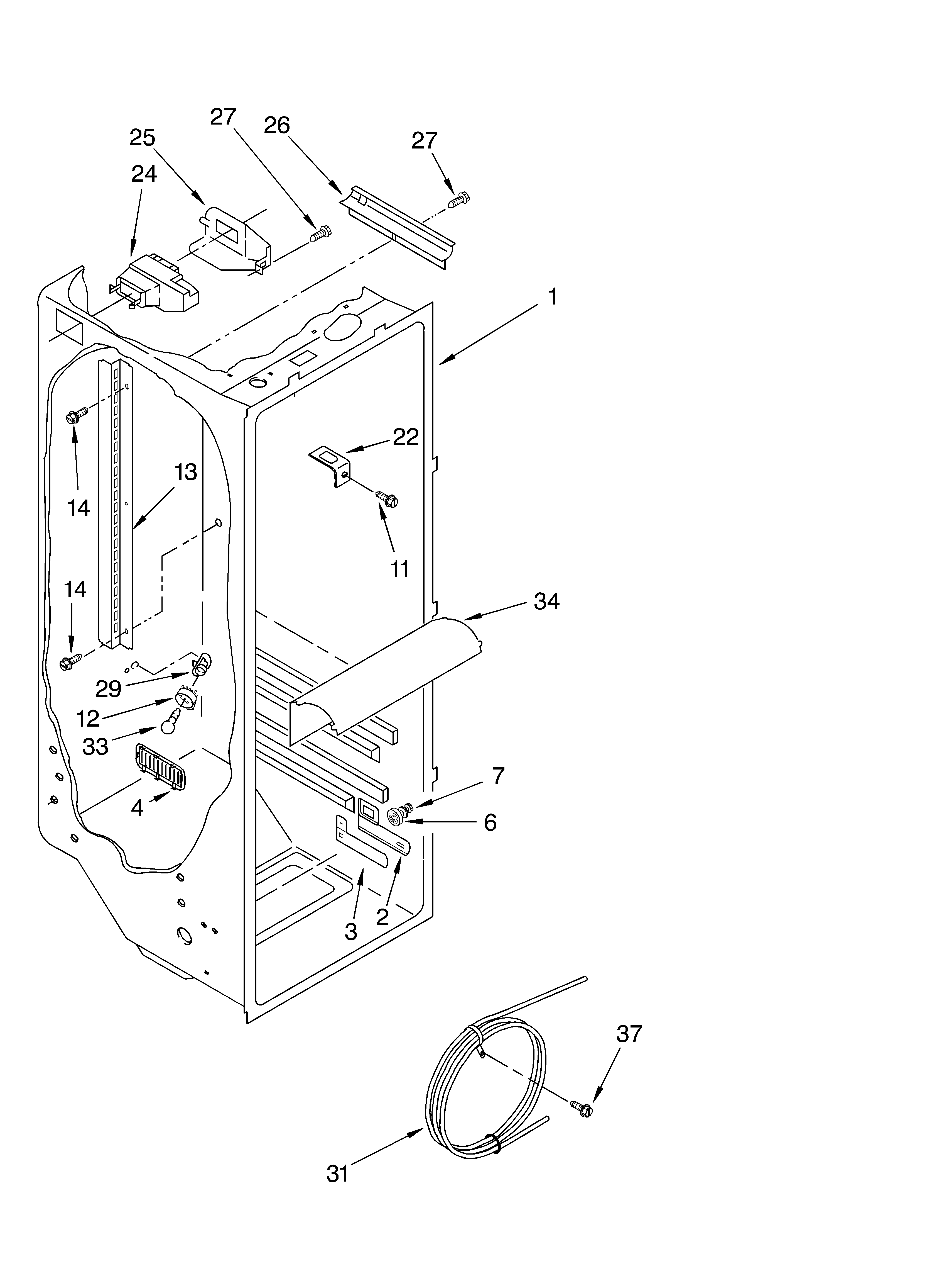 Whirlpool 7ED5FTGXKT01 refrigerator liner diagram