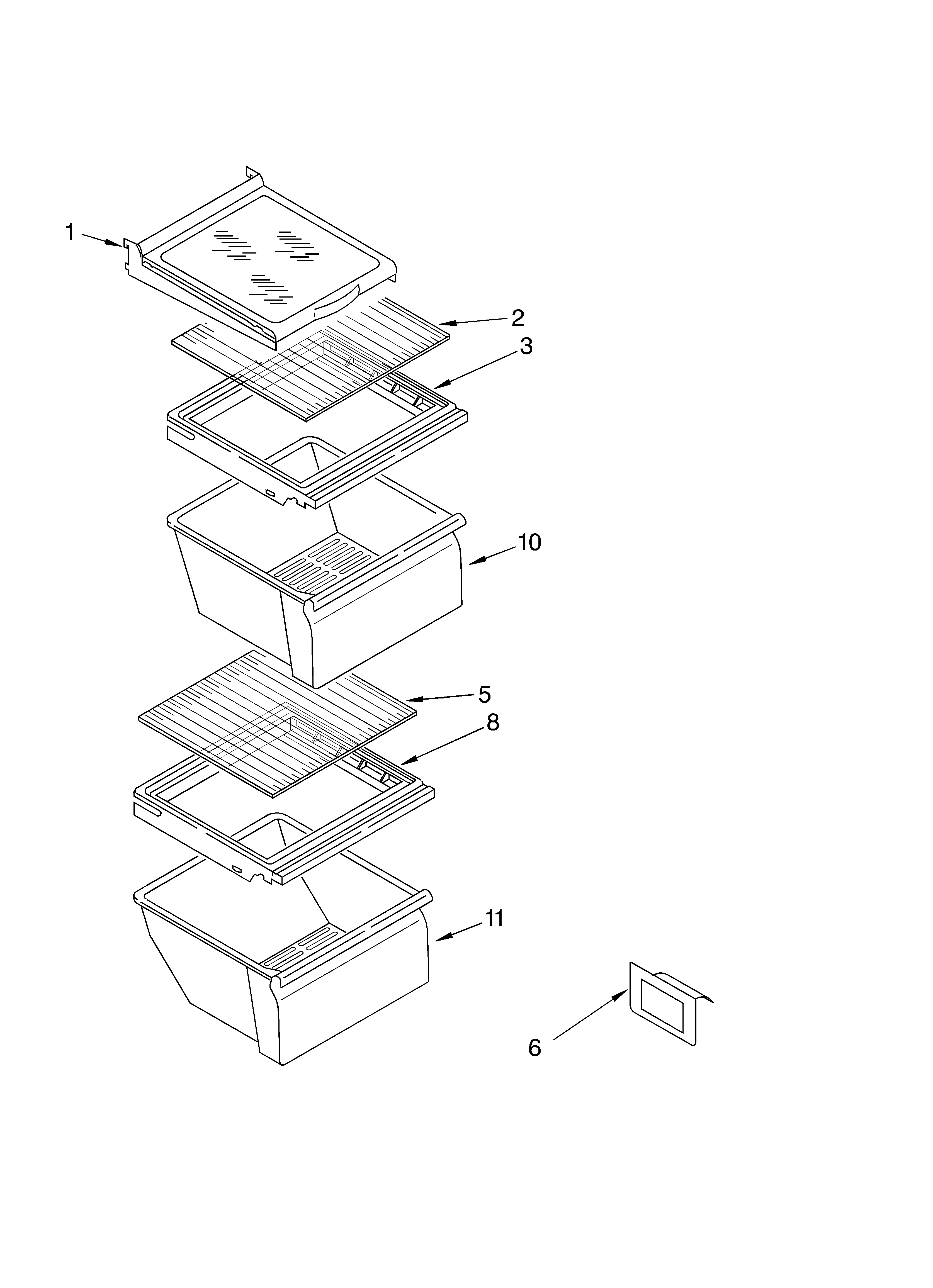 Whirlpool 7ED5FTGXKT01 refrigerator shelf diagram