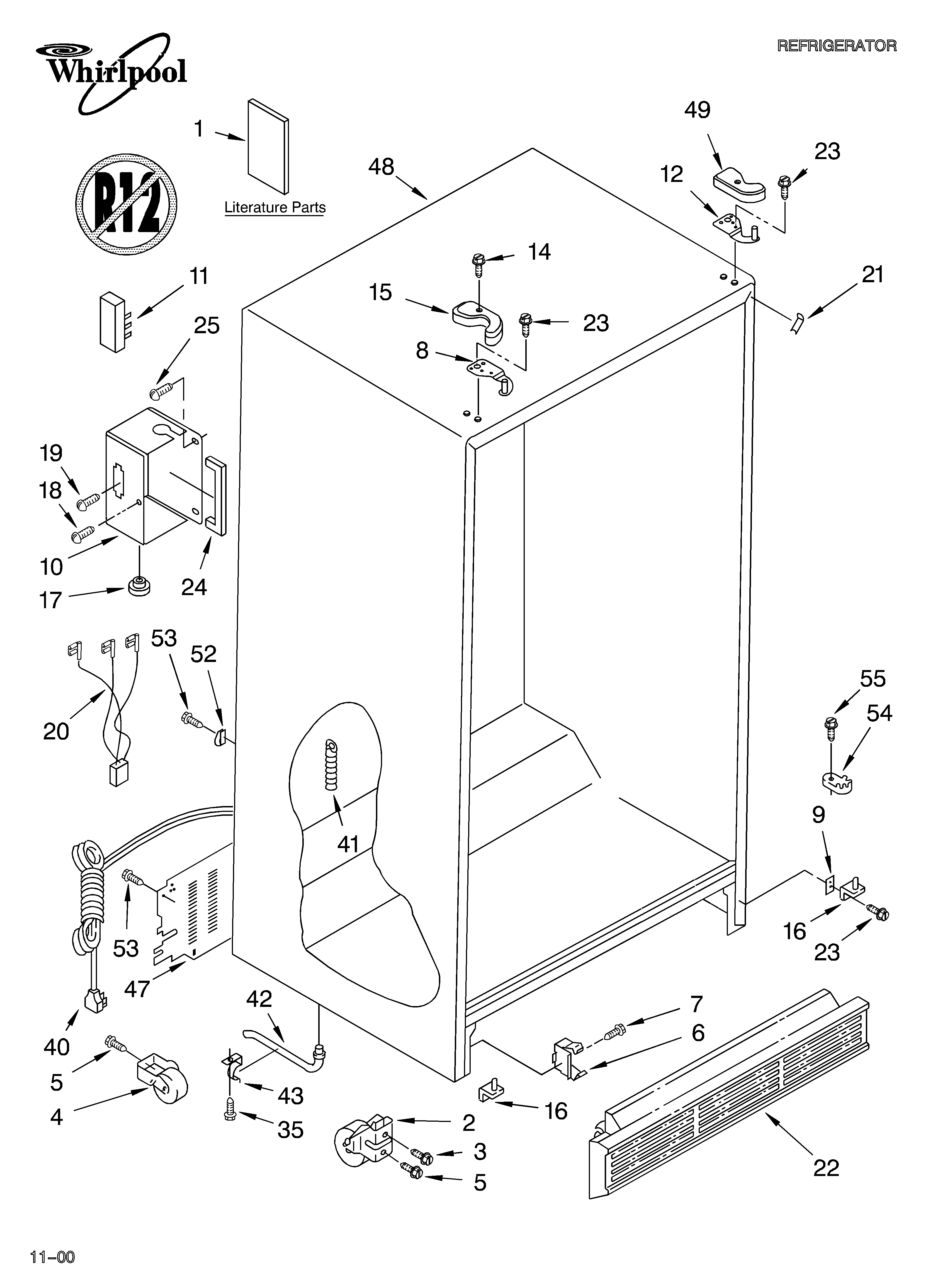 Whirlpool 4YGD27DCHW00 cabinet/literature diagram