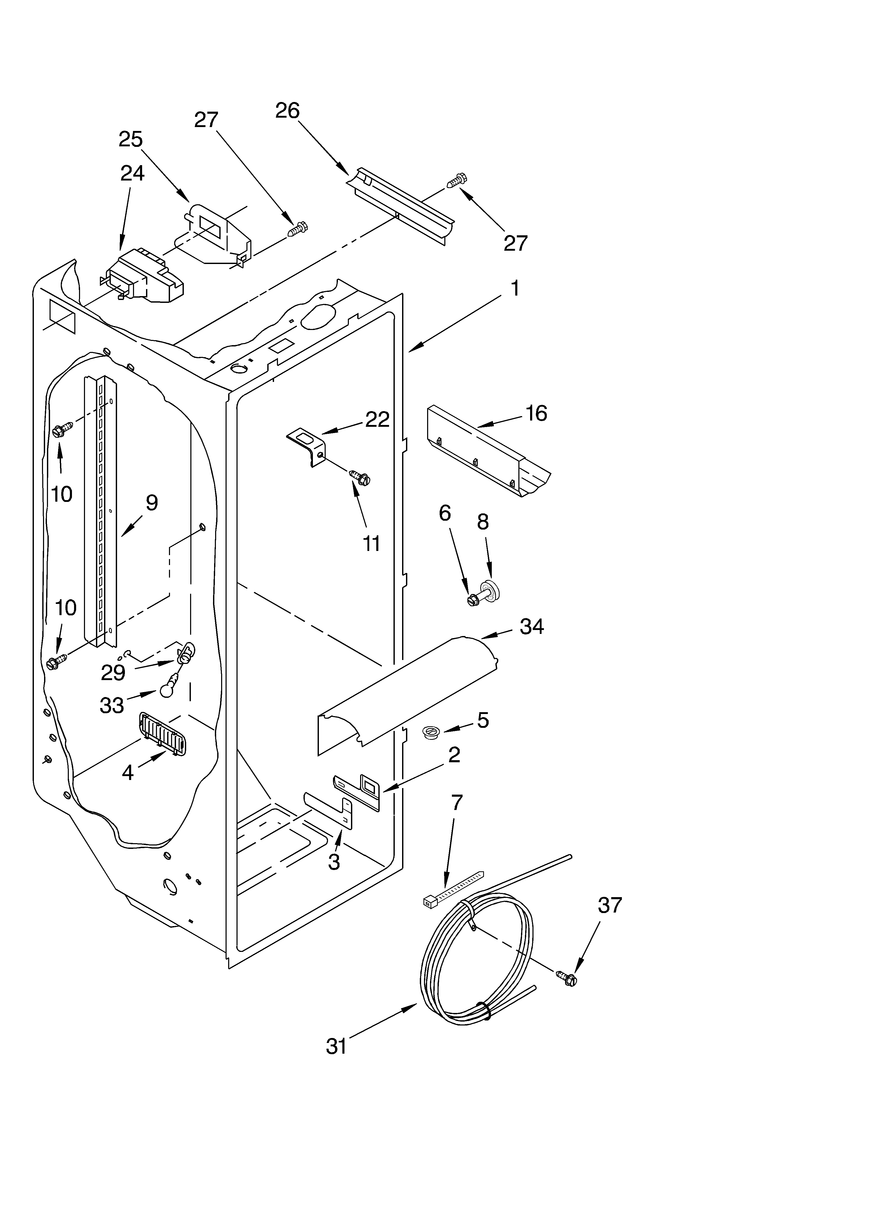 Whirlpool 4YGD27DCHW00 refrigerator liner diagram