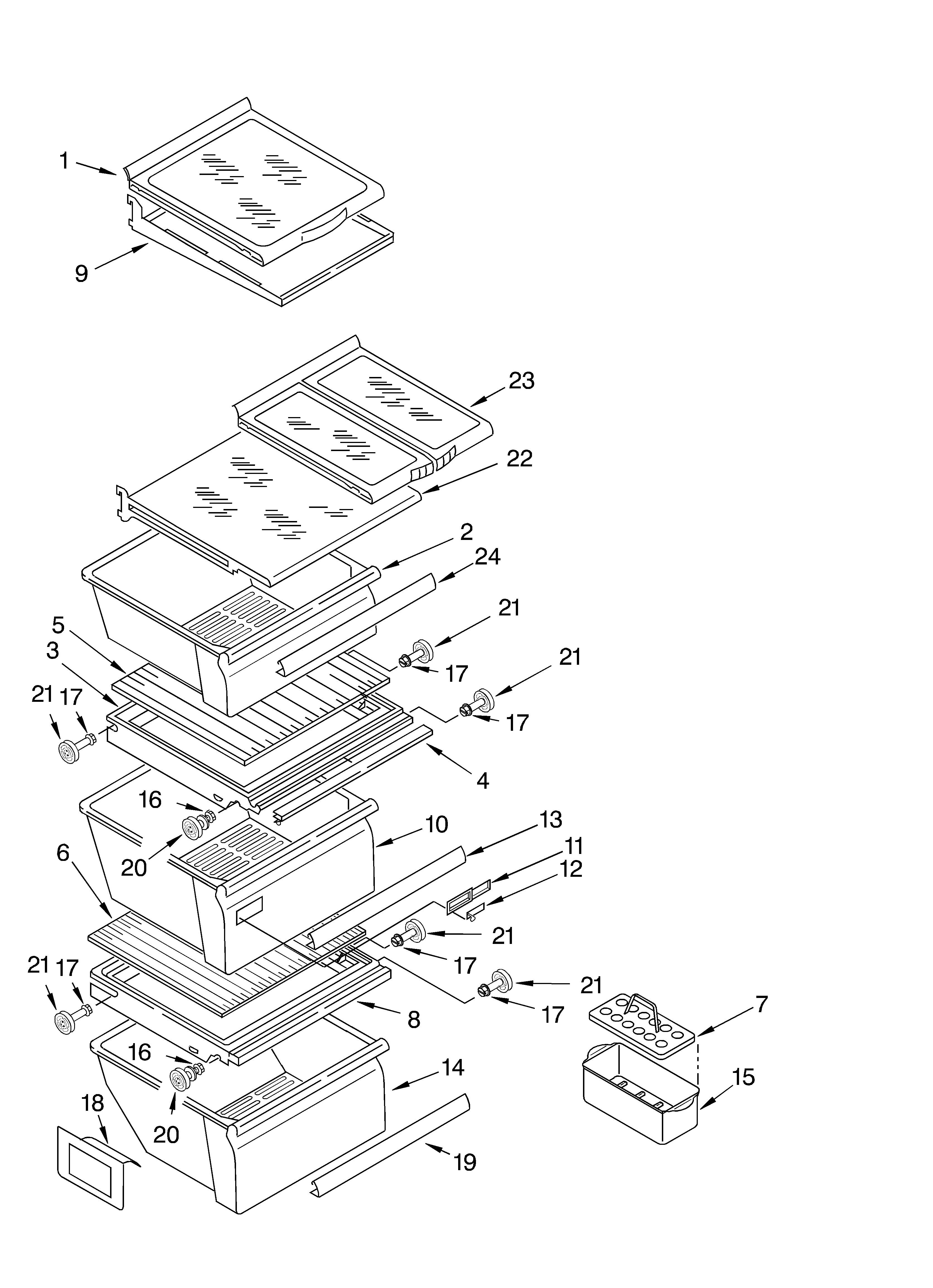 Whirlpool 4YGD27DCHW00 refrigerator shelf diagram