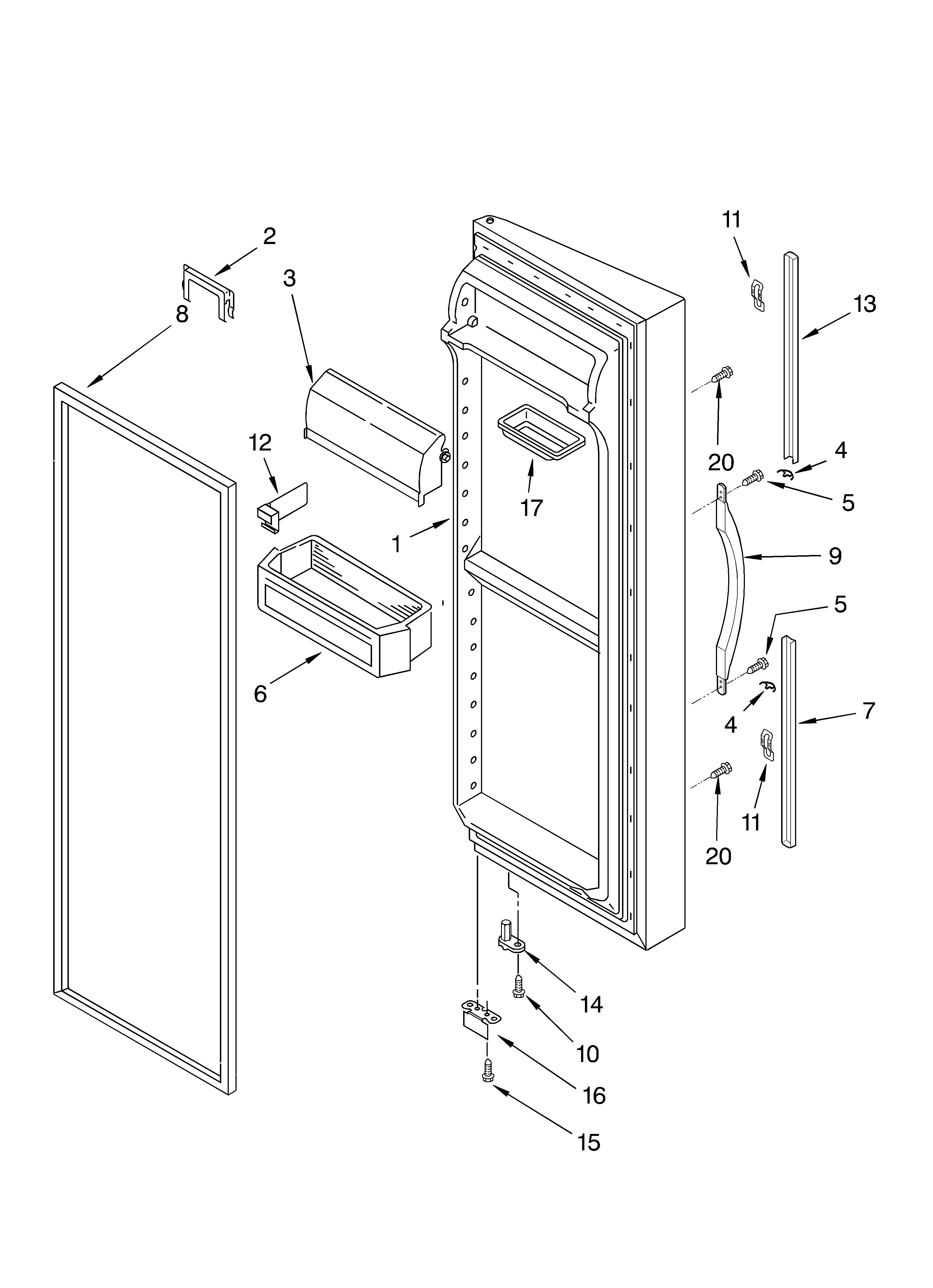 Whirlpool 4YGD27DCHW00 refrigerator door diagram
