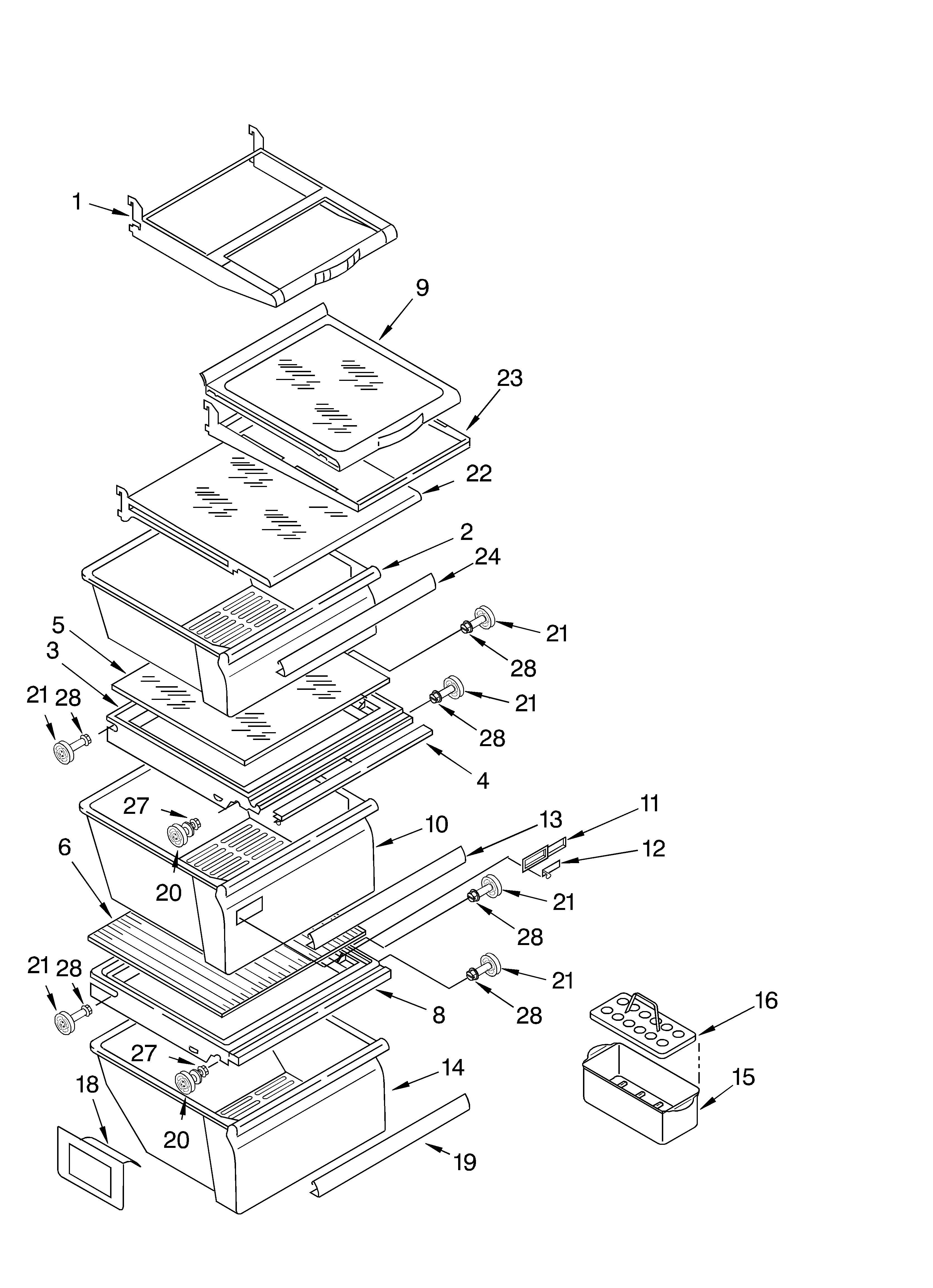 Whirlpool 5VGS7SHGKQ00 refrigerator shelf diagram