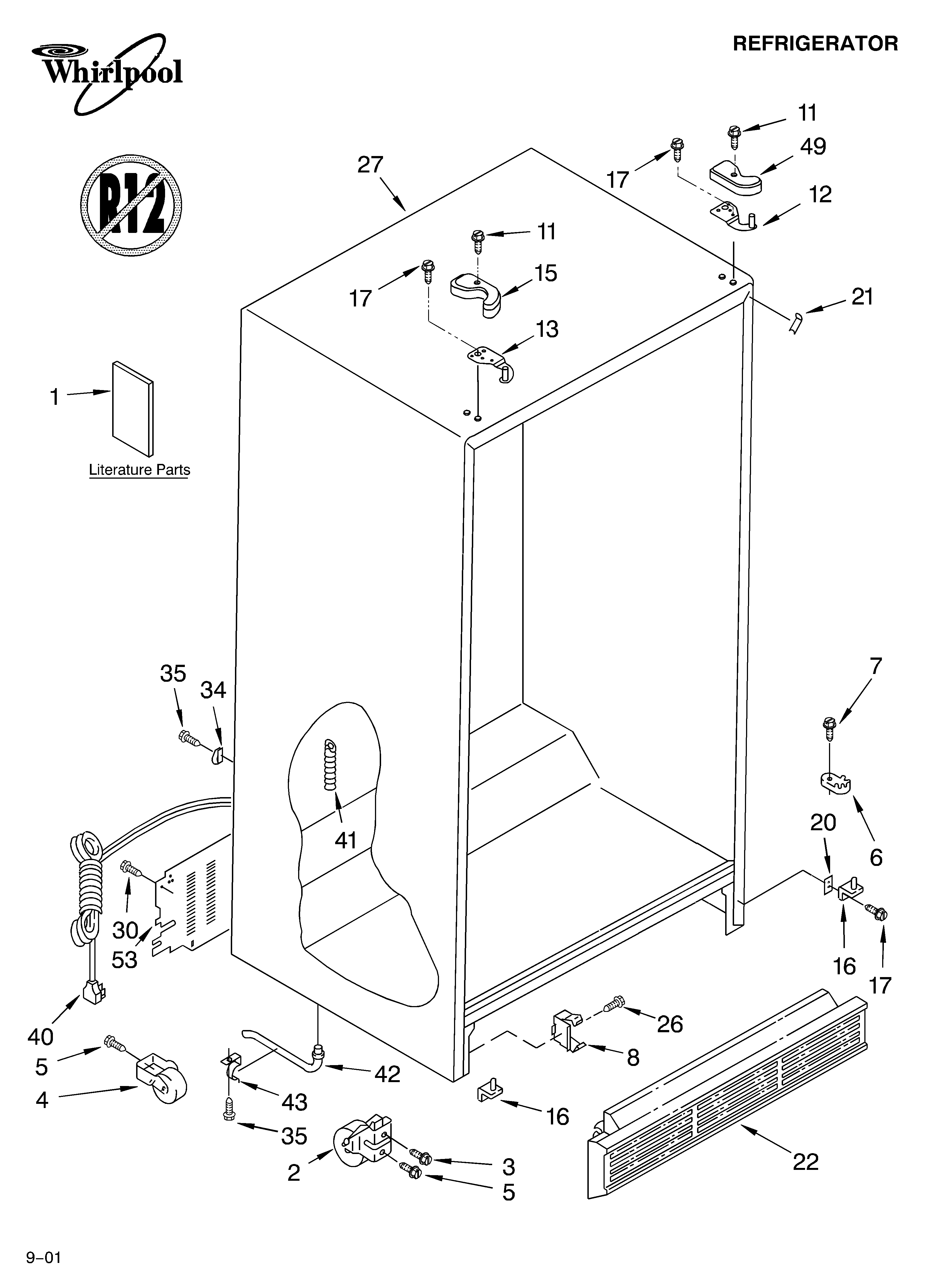 Whirlpool 5VED1WTKKQ00 cabinet/literature diagram