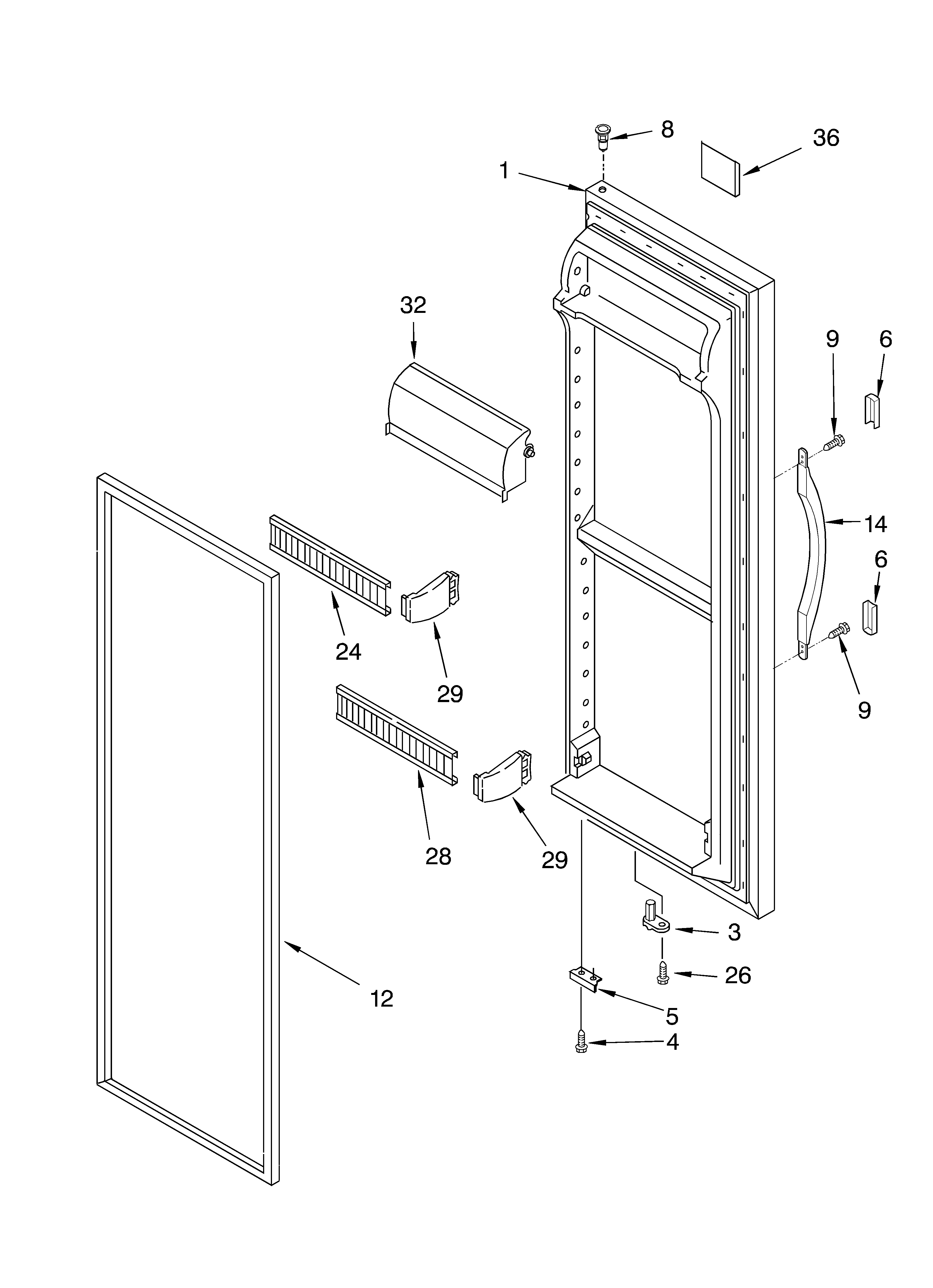 Whirlpool 5VED1WTKKQ00 refrigerator door diagram