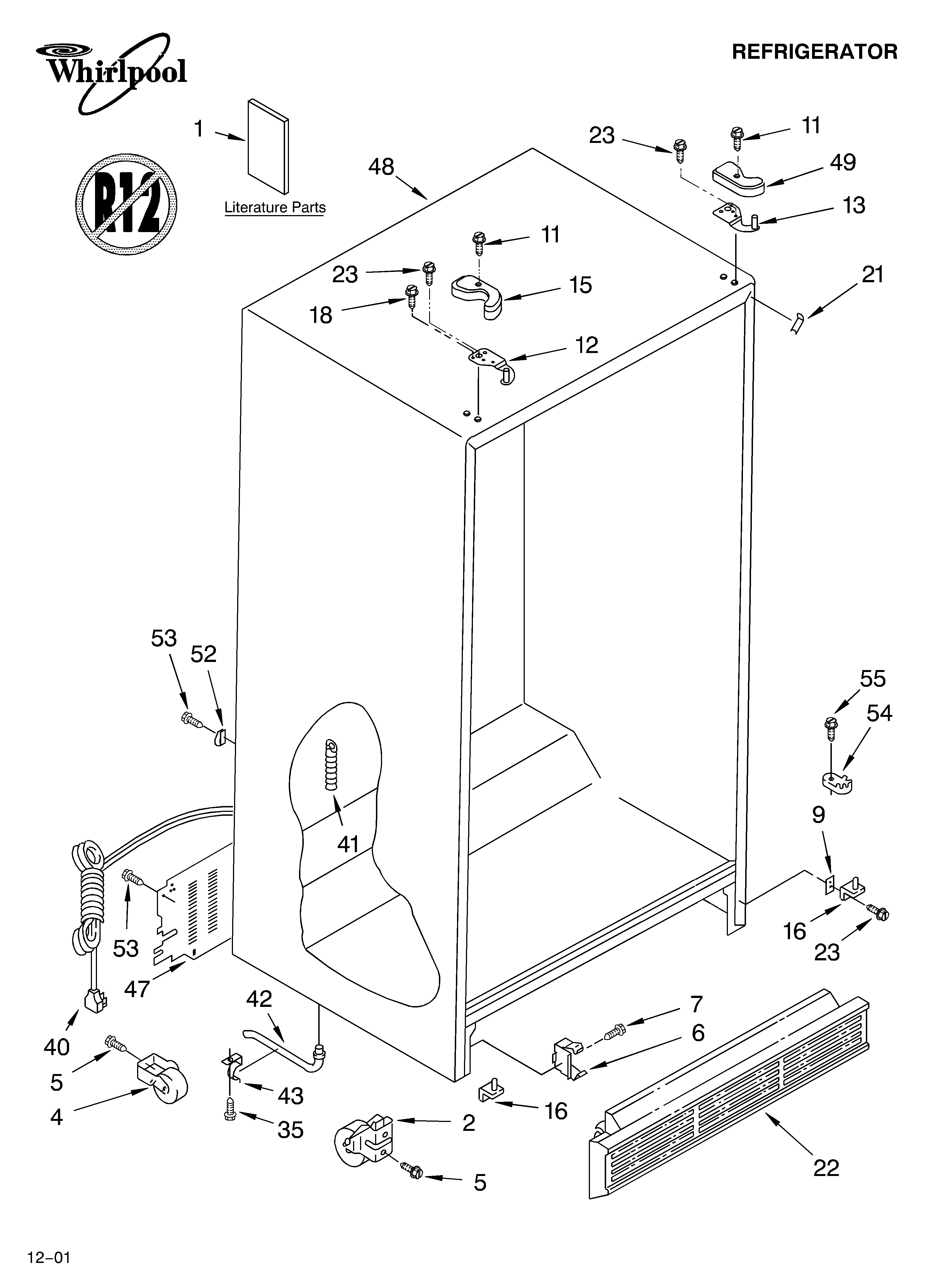 Whirlpool 4YGD27DCHT01 cabinet/literature diagram