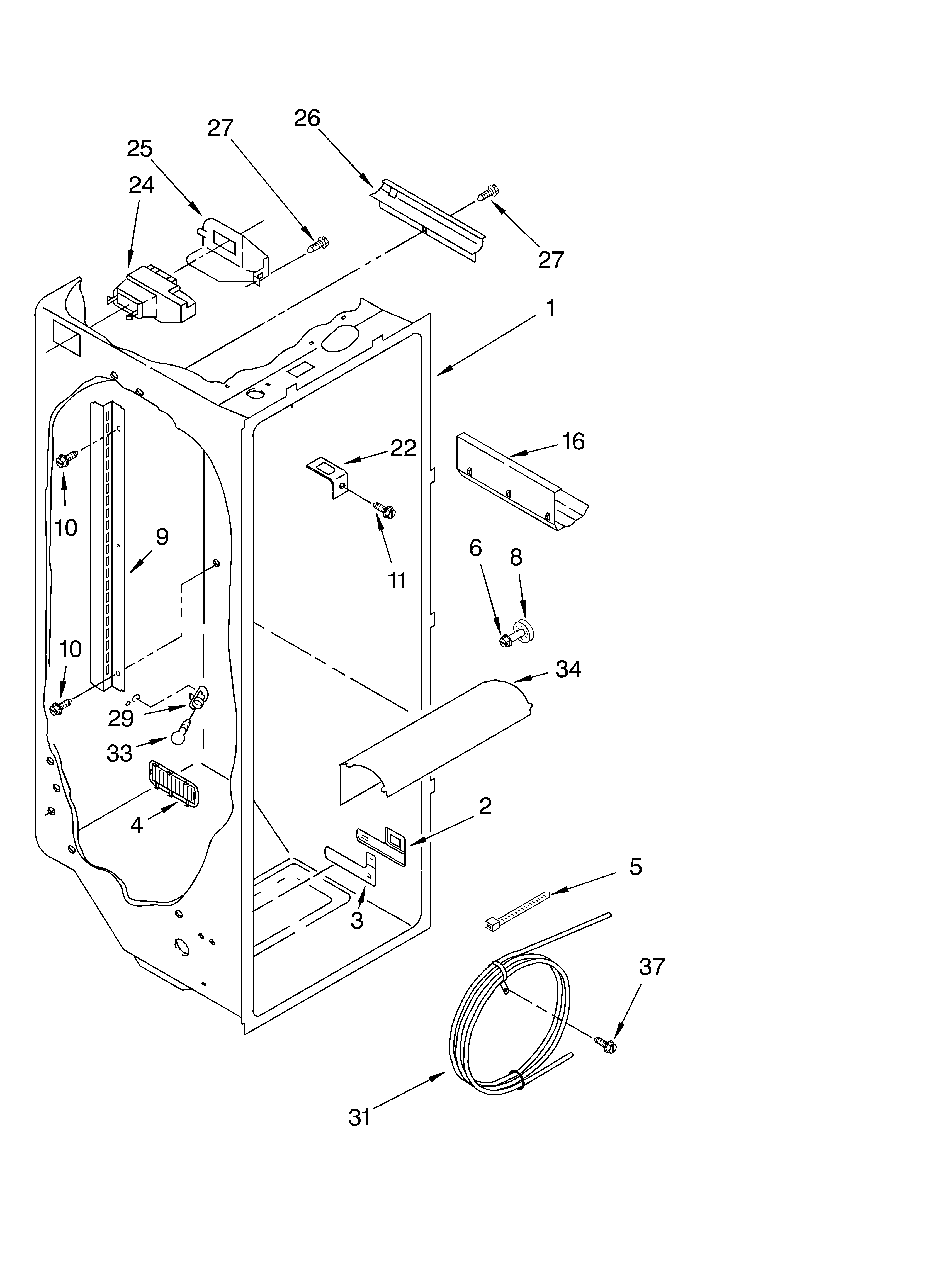Whirlpool 4YGD27DCHT01 refrigerator liner diagram