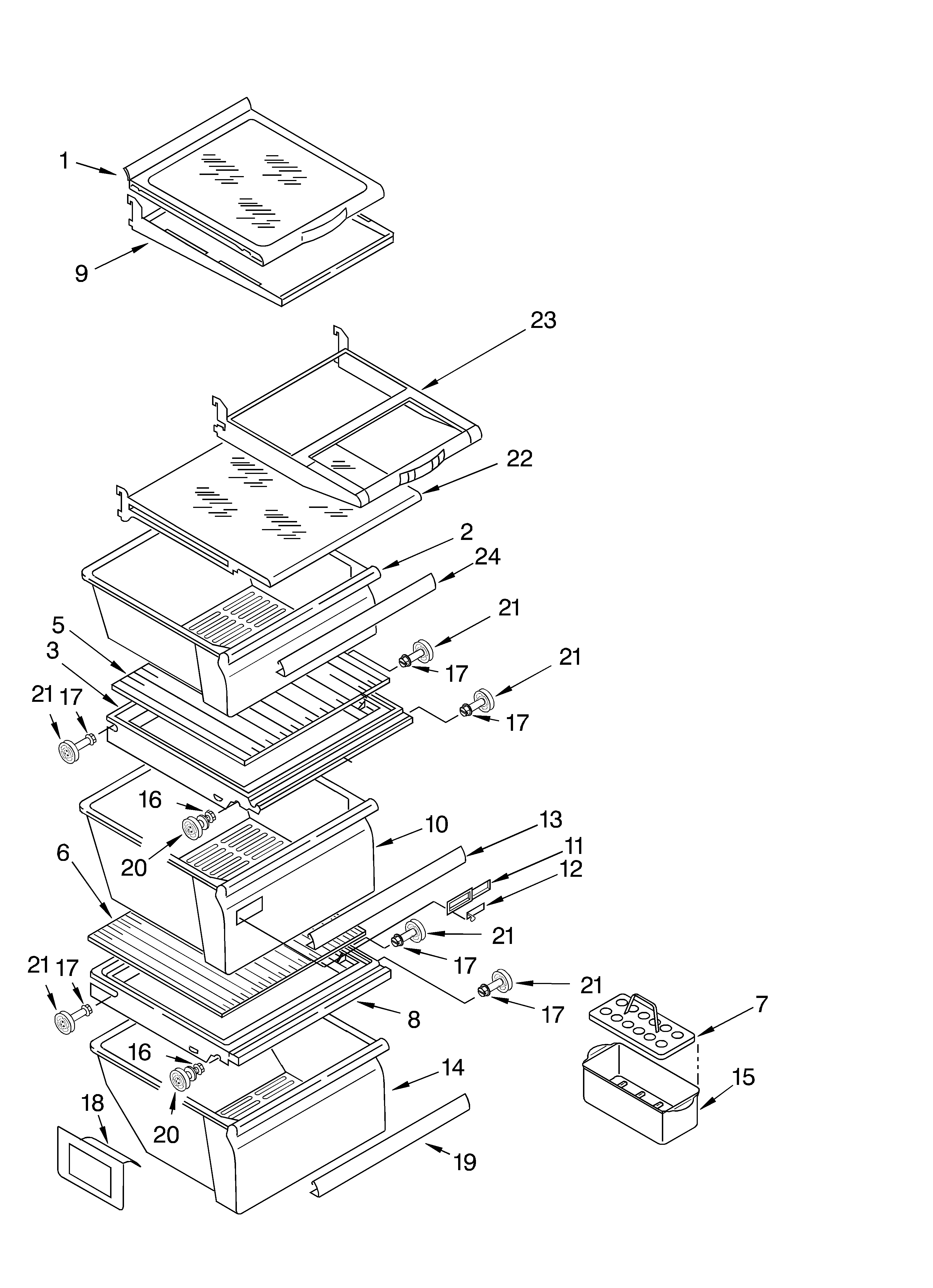 Whirlpool 4YGD27DCHT01 refrigerator shelf diagram