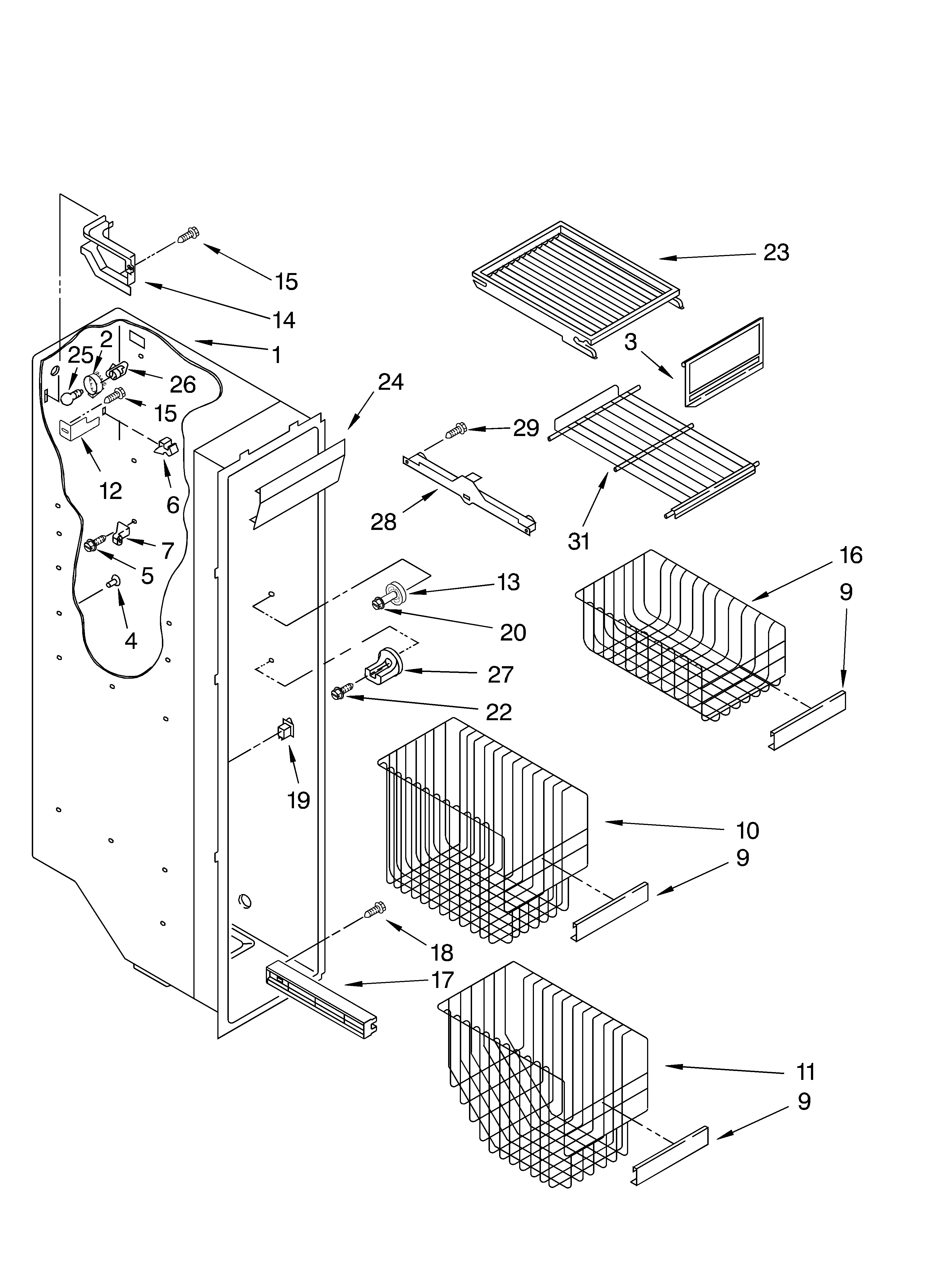 Whirlpool 4YGD27DCHT01 freezer liner diagram