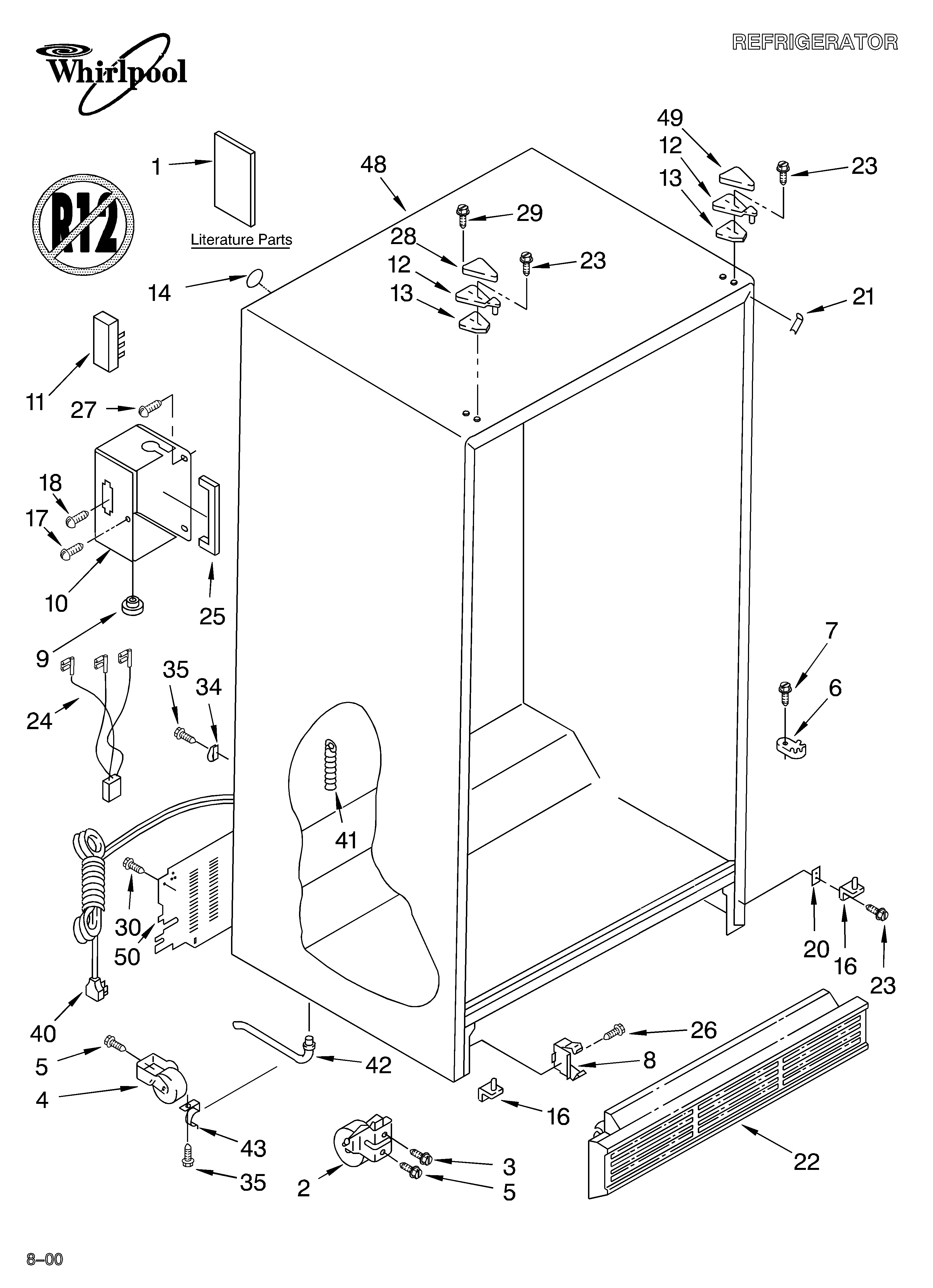 Whirlpool 6ED20TKXGW01 cabinet/literature diagram