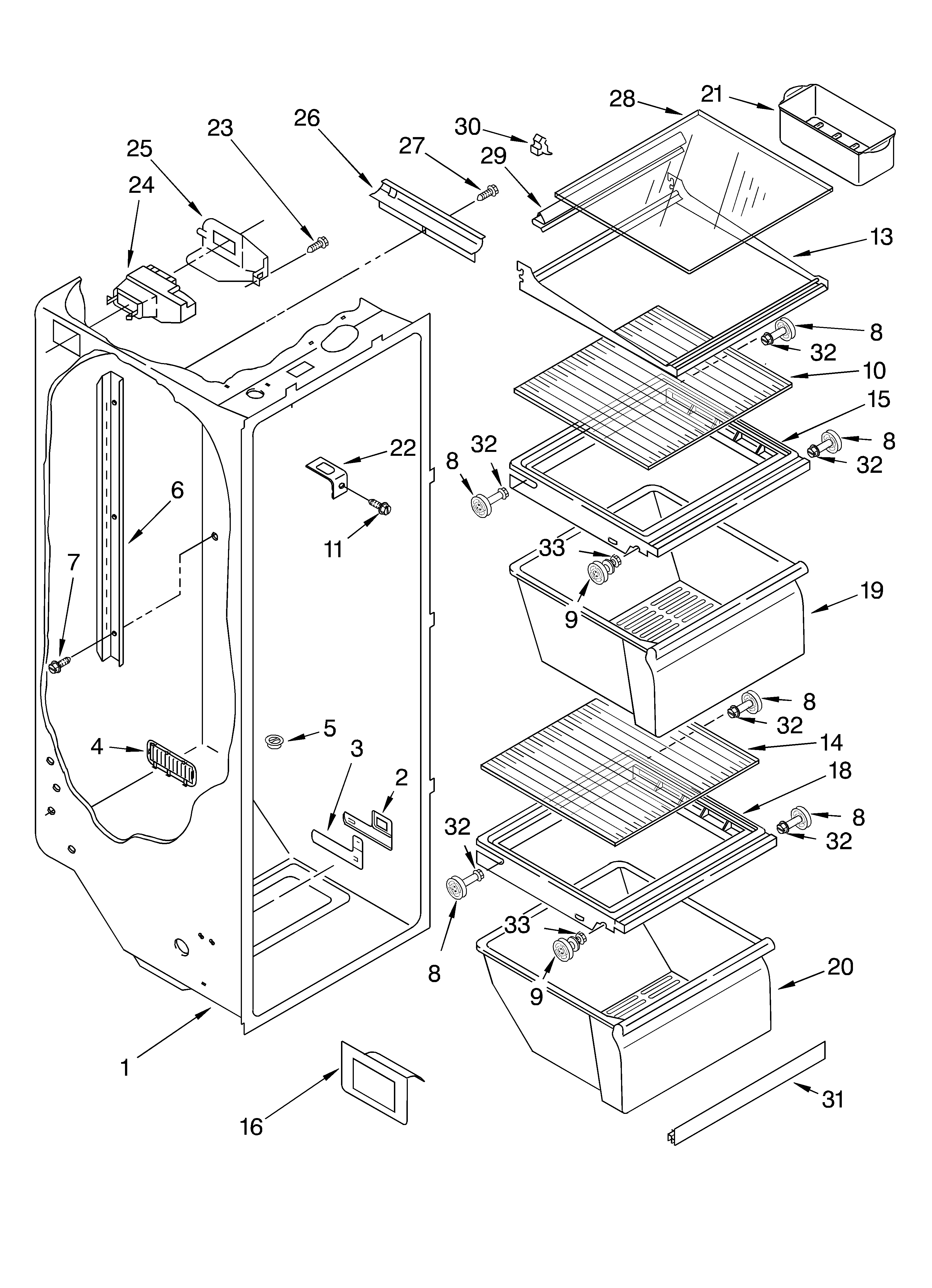 Whirlpool 6ED20TKXGW01 refrigerator liner diagram