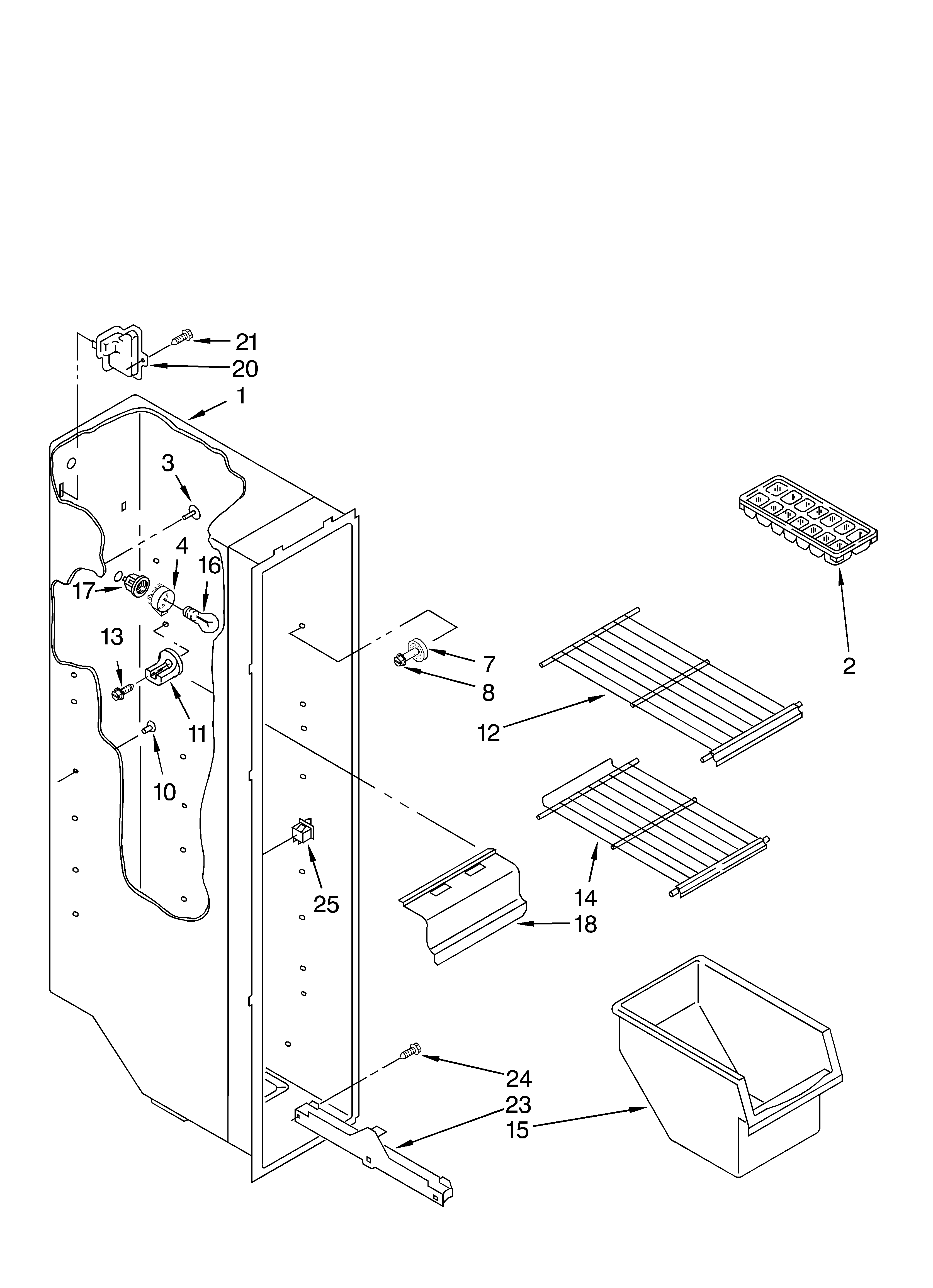 Whirlpool 6ED20TKXGW01 freezer liner diagram