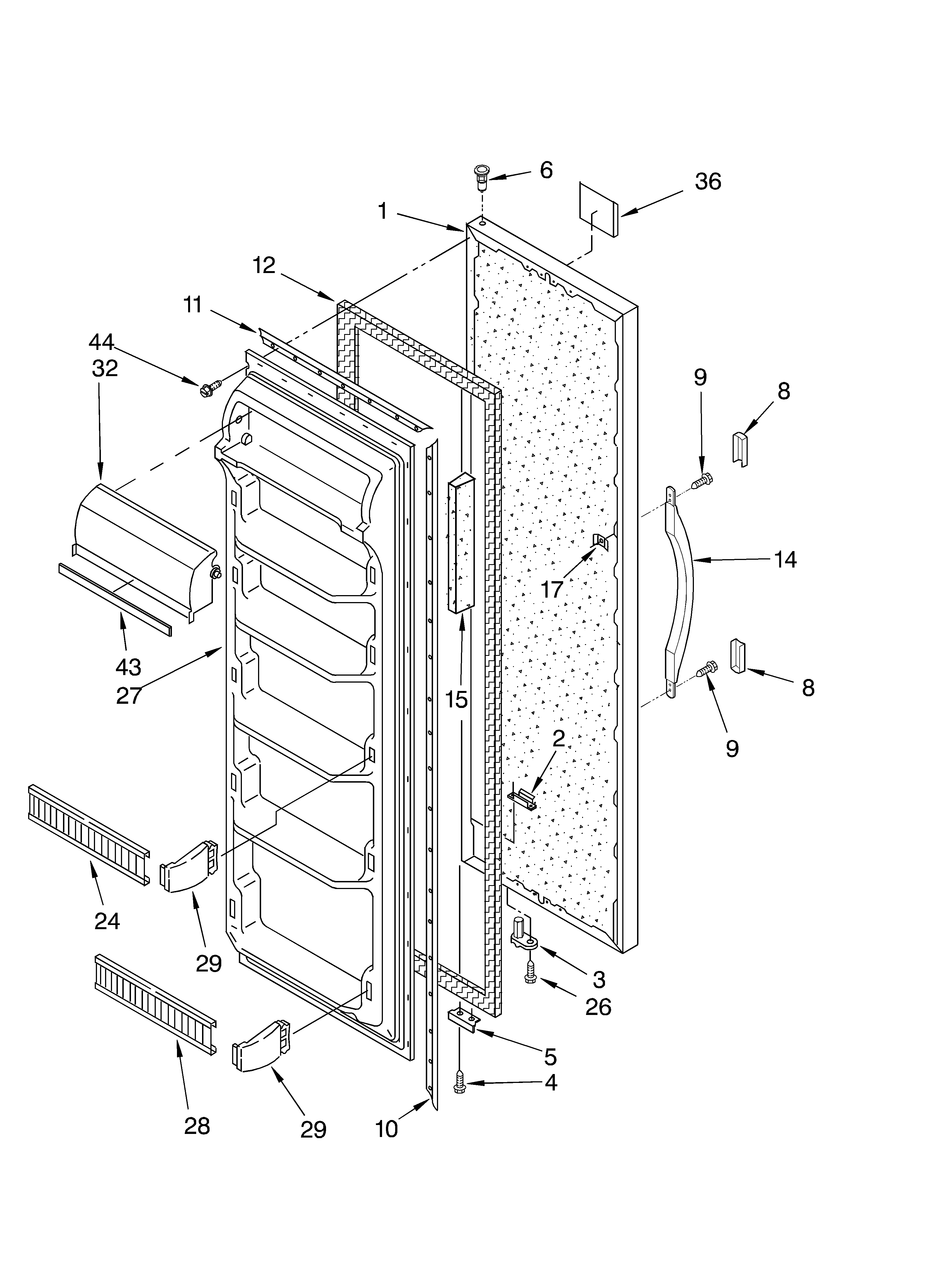 Whirlpool 6ED20TKXGW01 refrigerator door diagram