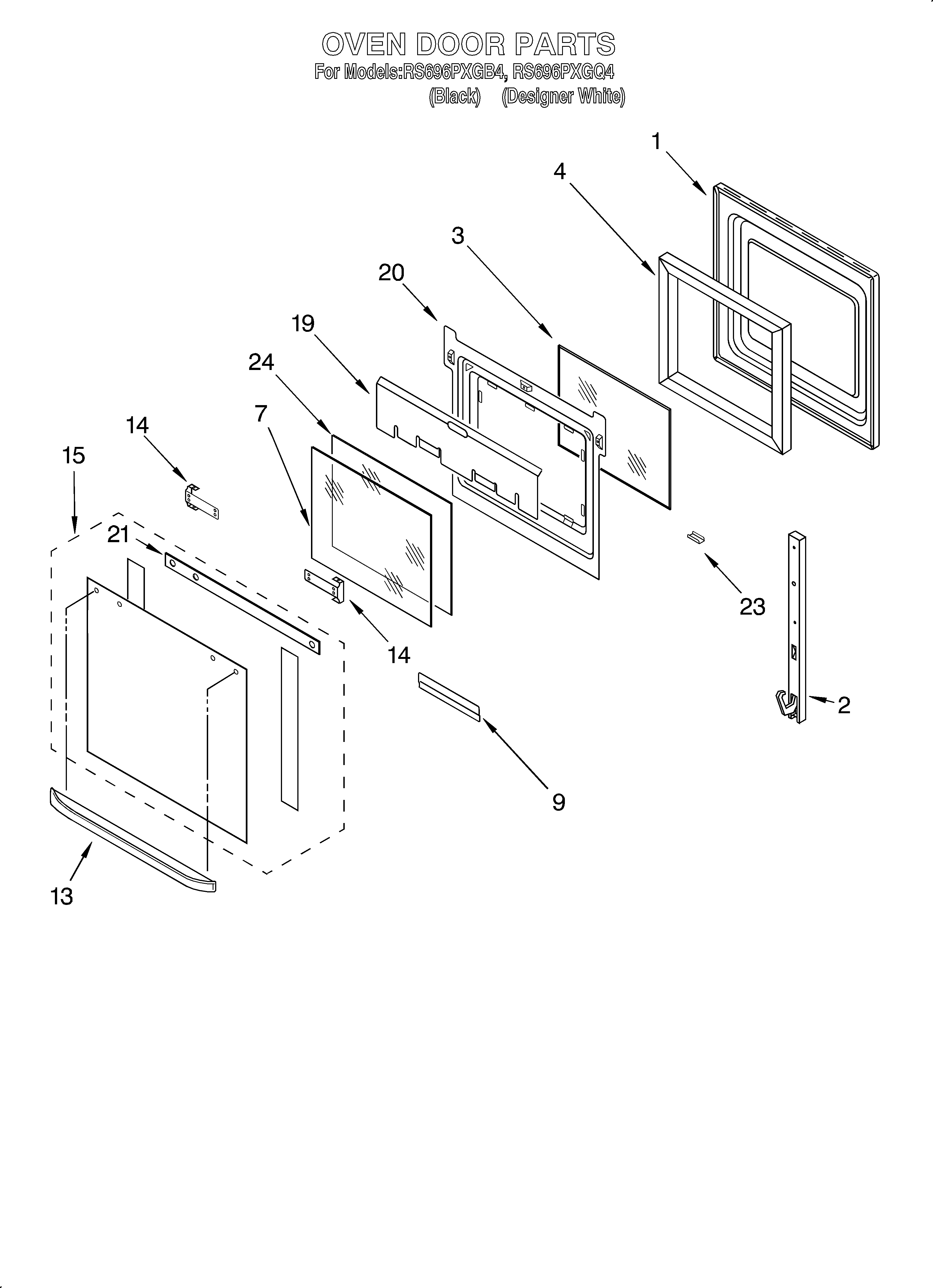 Whirlpool RS696PXGB4 oven door diagram