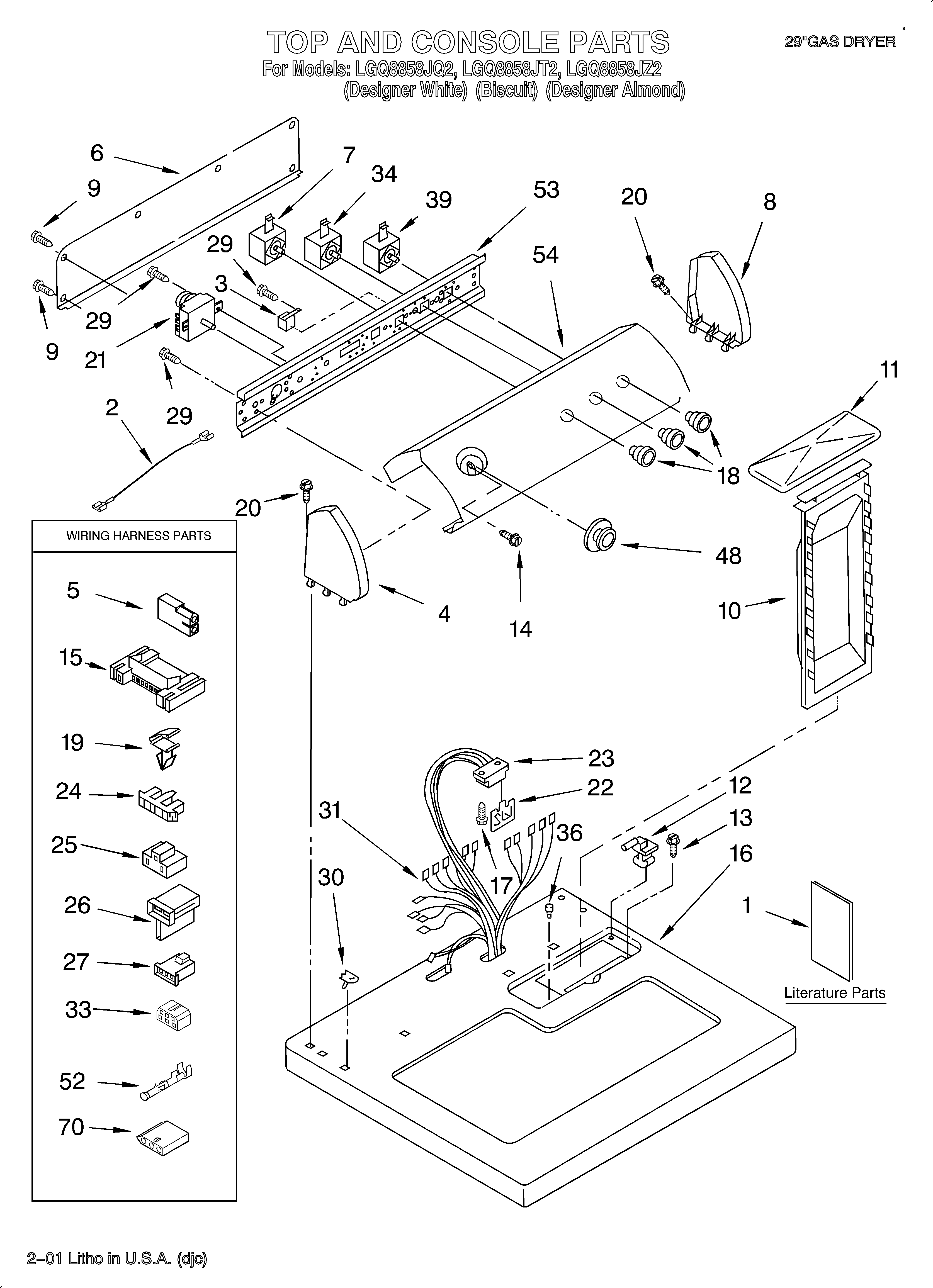 Whirlpool LGQ8858JT2 top and console/lit/optional diagram