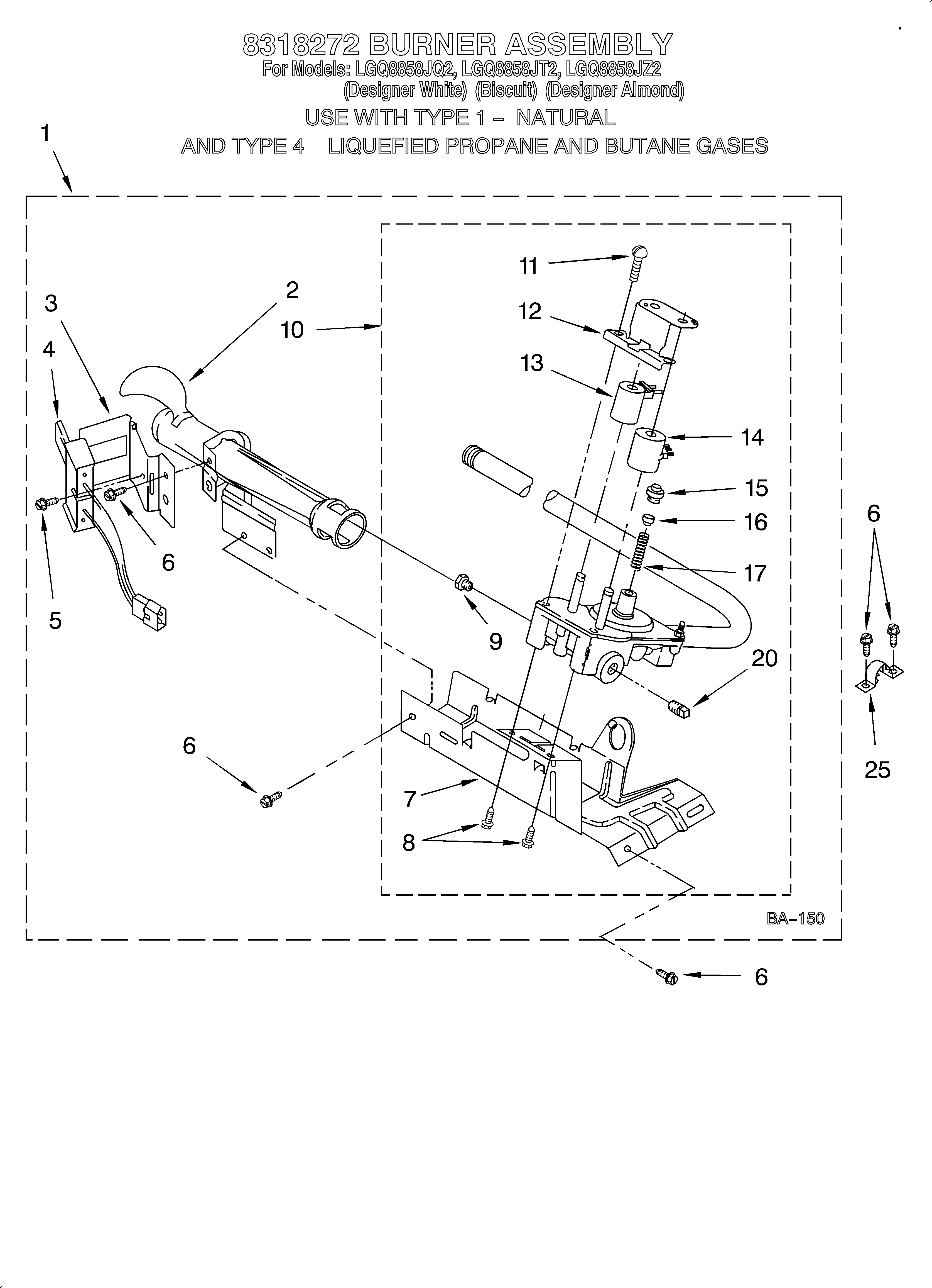 Whirlpool LGQ8858JT2 8318272 burner assembly diagram