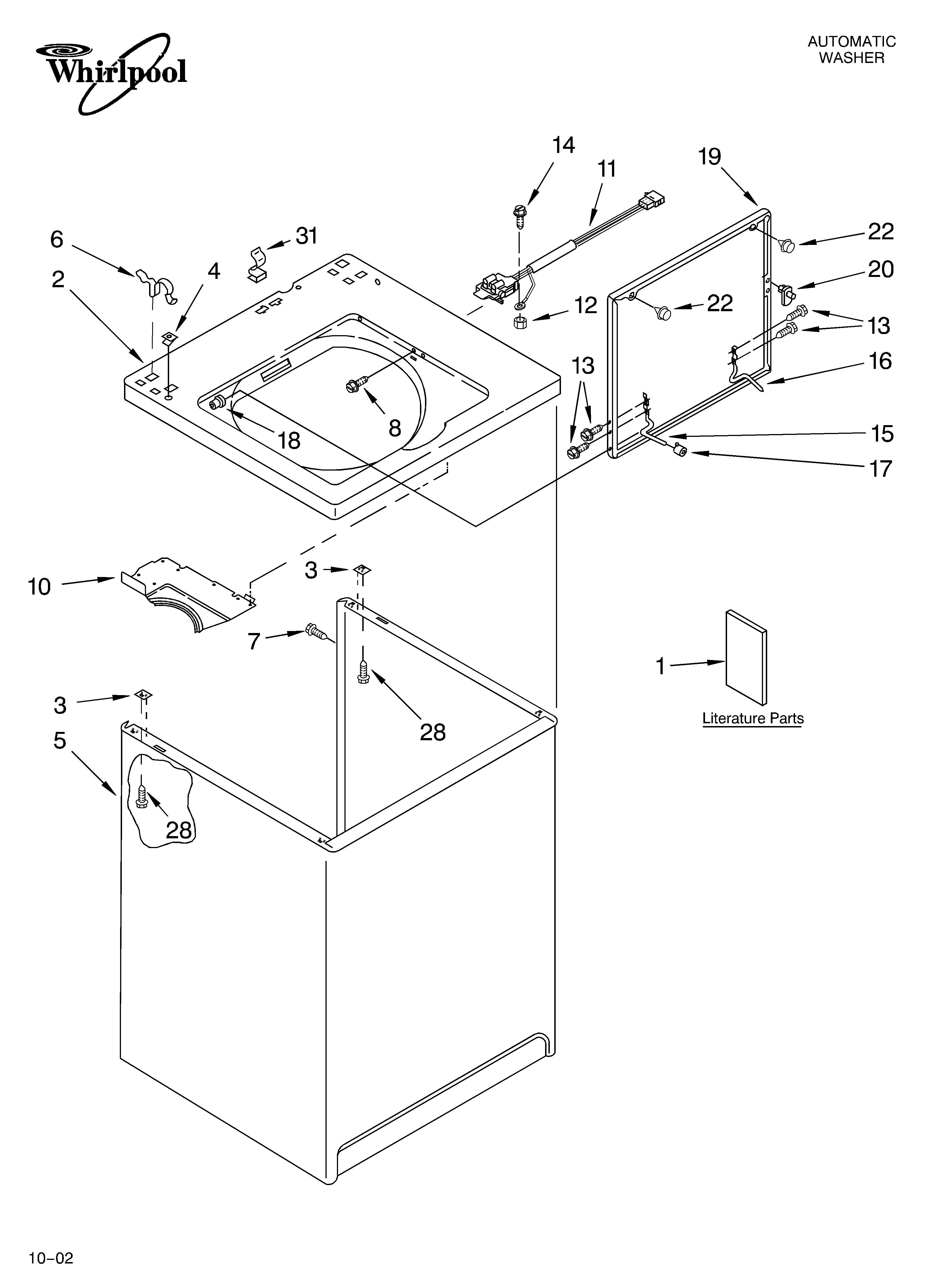 Whirlpool 7MLSR6232JT3 top and cabinet parts diagram