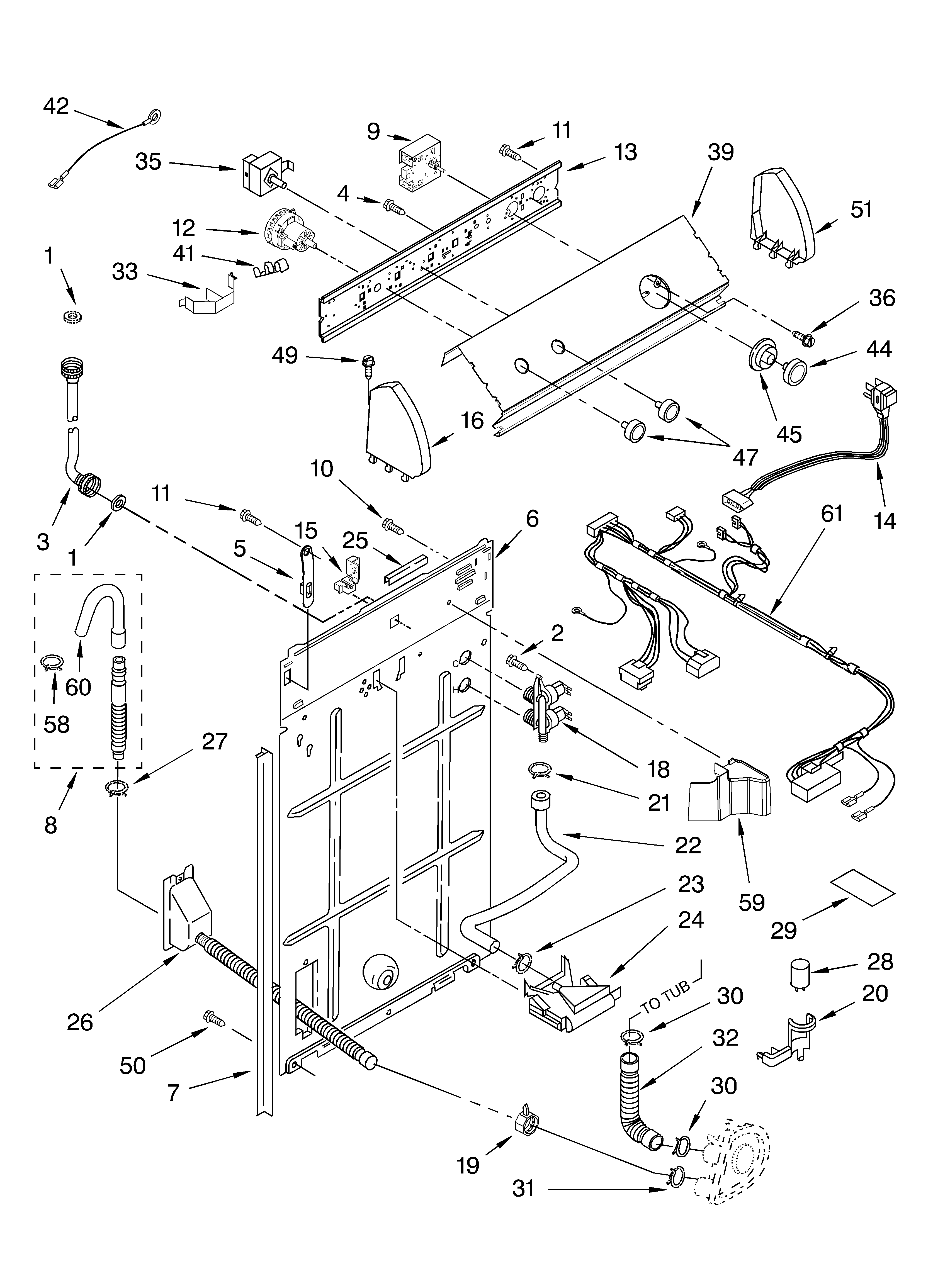 Whirlpool 7MLSR6232JT3 controls and rear panel parts diagram