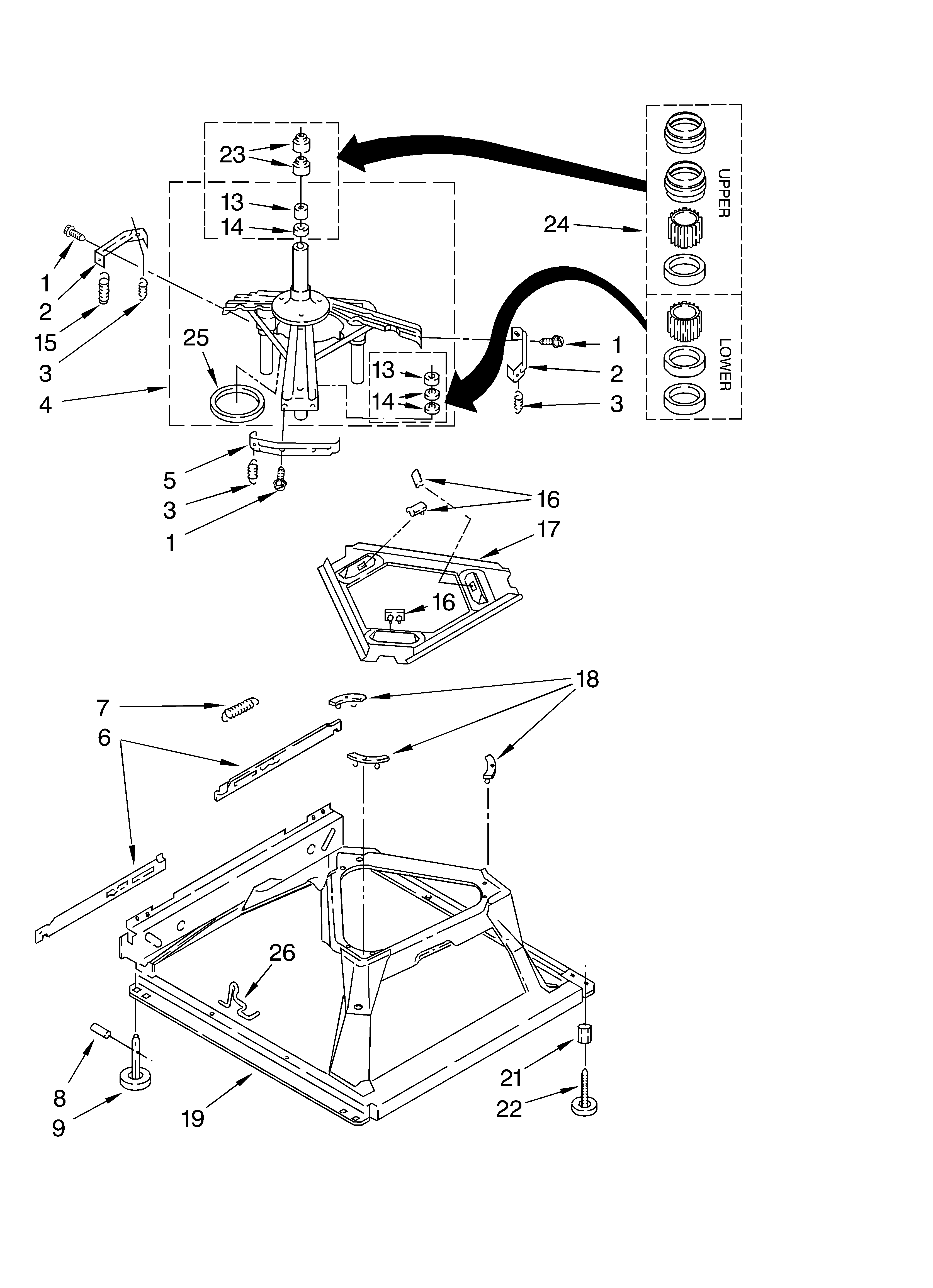 Whirlpool 7MLSR6232JT3 machine base parts diagram