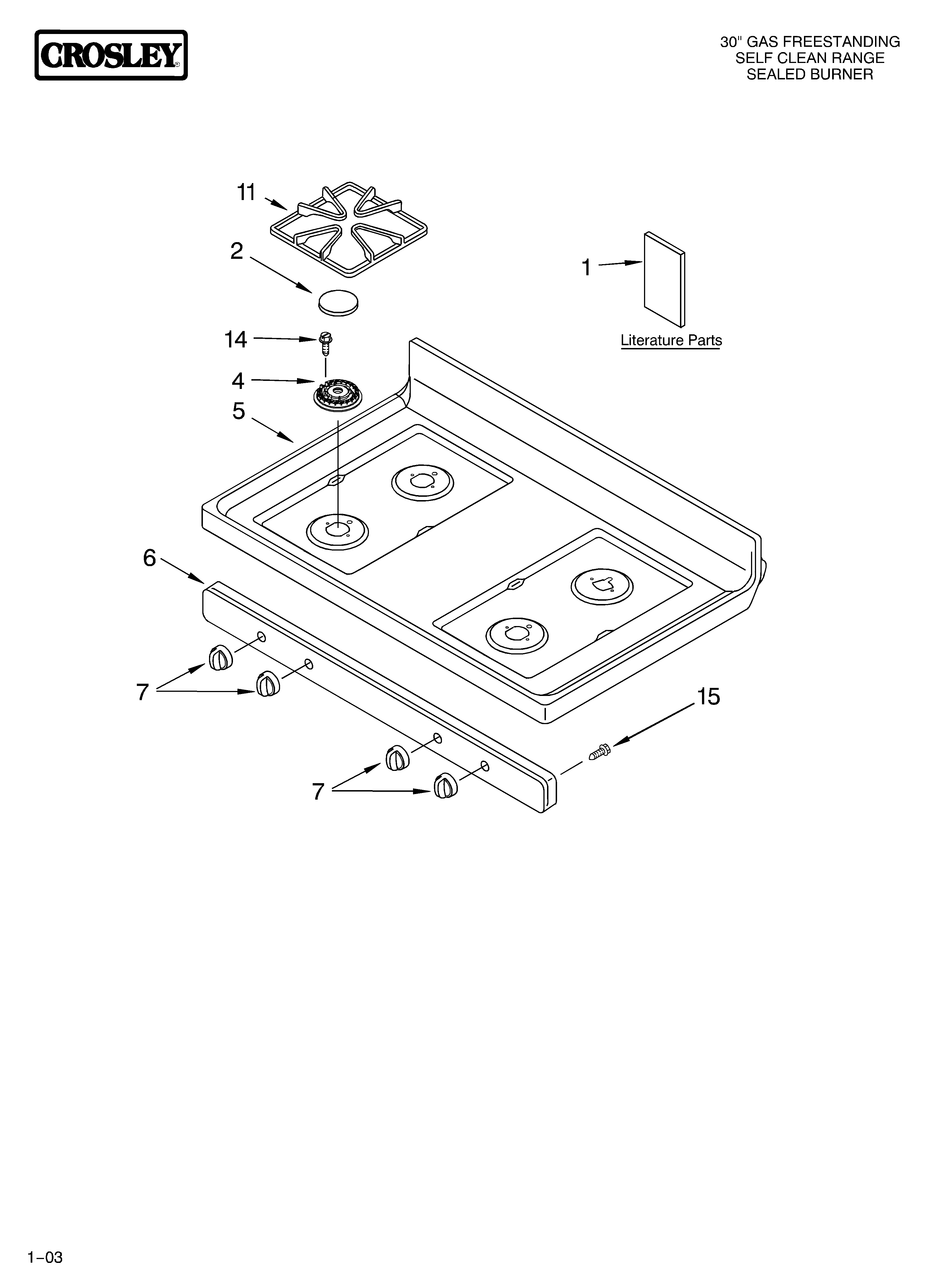 Crosley CGS365HQ8 cooktop parts diagram
