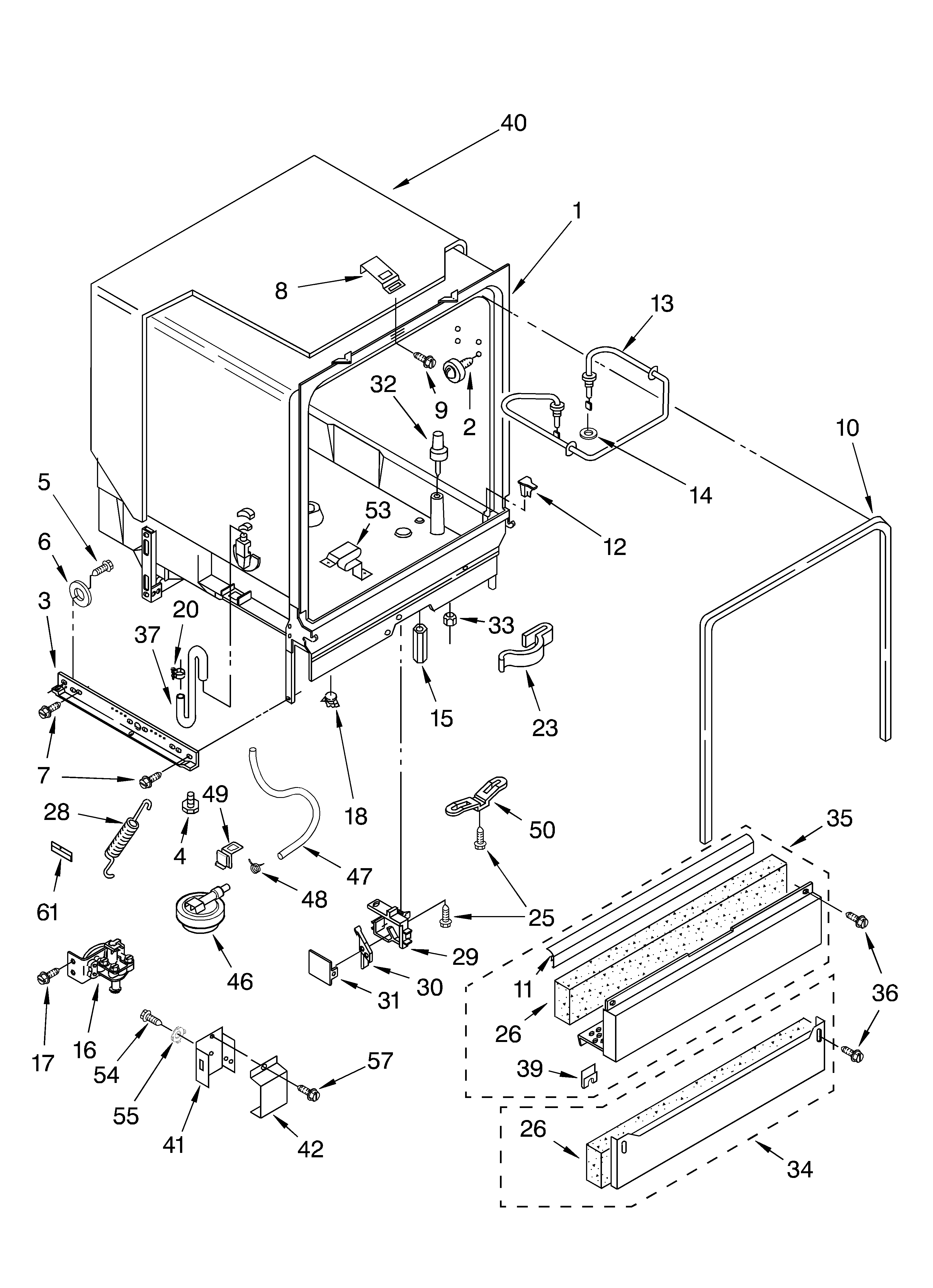 Whirlpool DUL200PKT1 tub assembly parts diagram