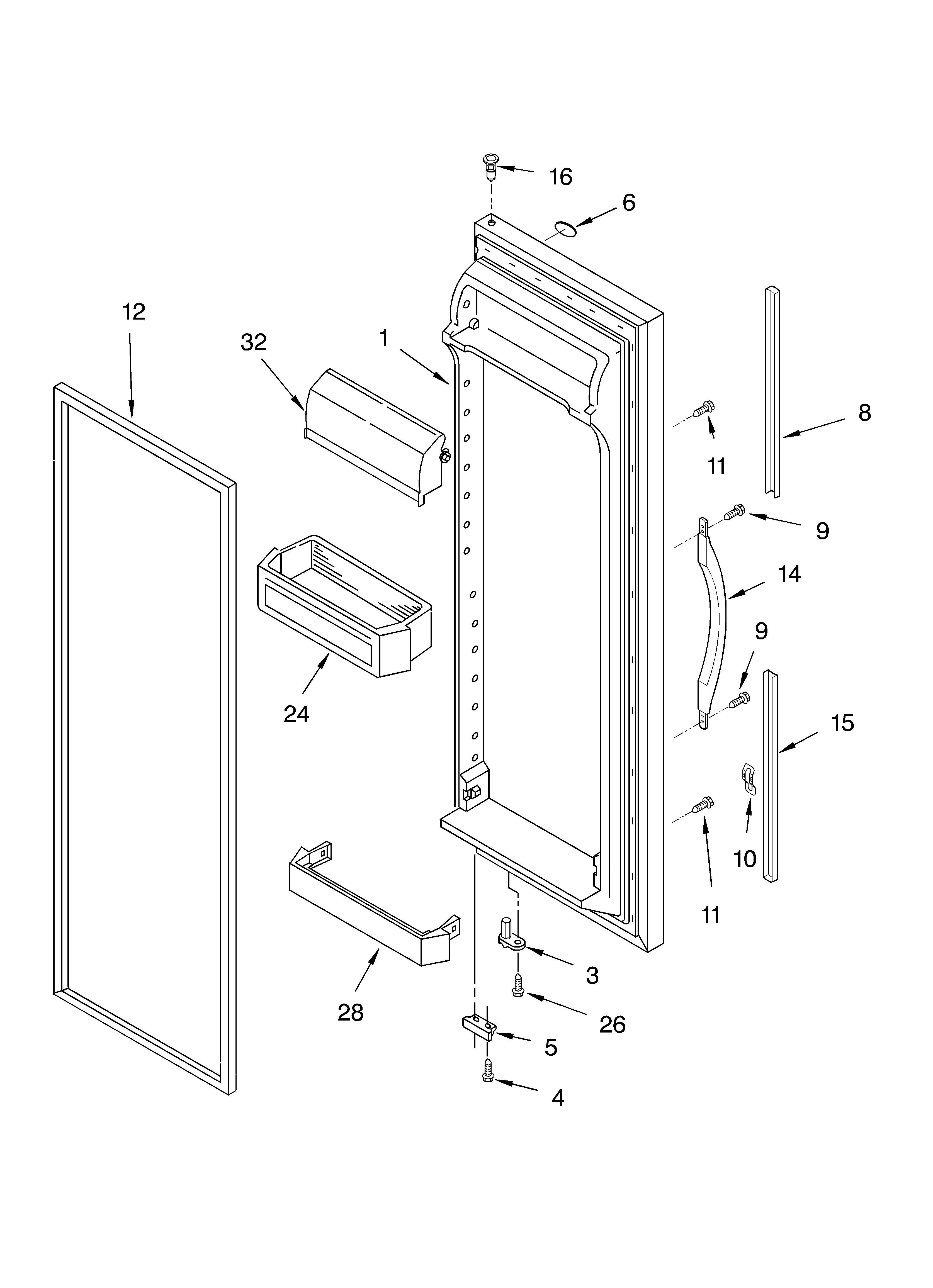 Whirlpool ED0GTQXMQ00 refrigerator door parts diagram