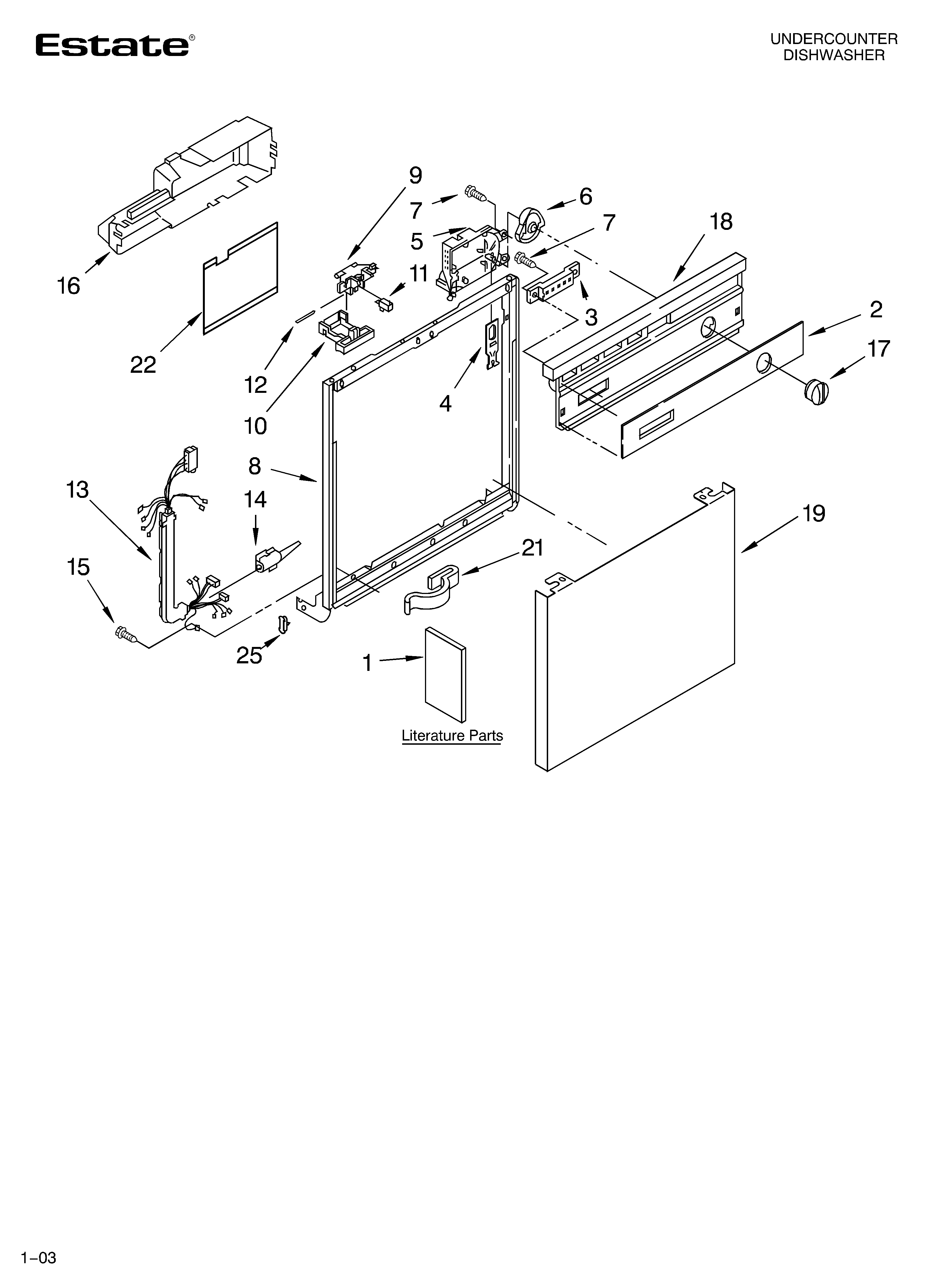 Estate TUD6700KQ0 frame and console parts diagram
