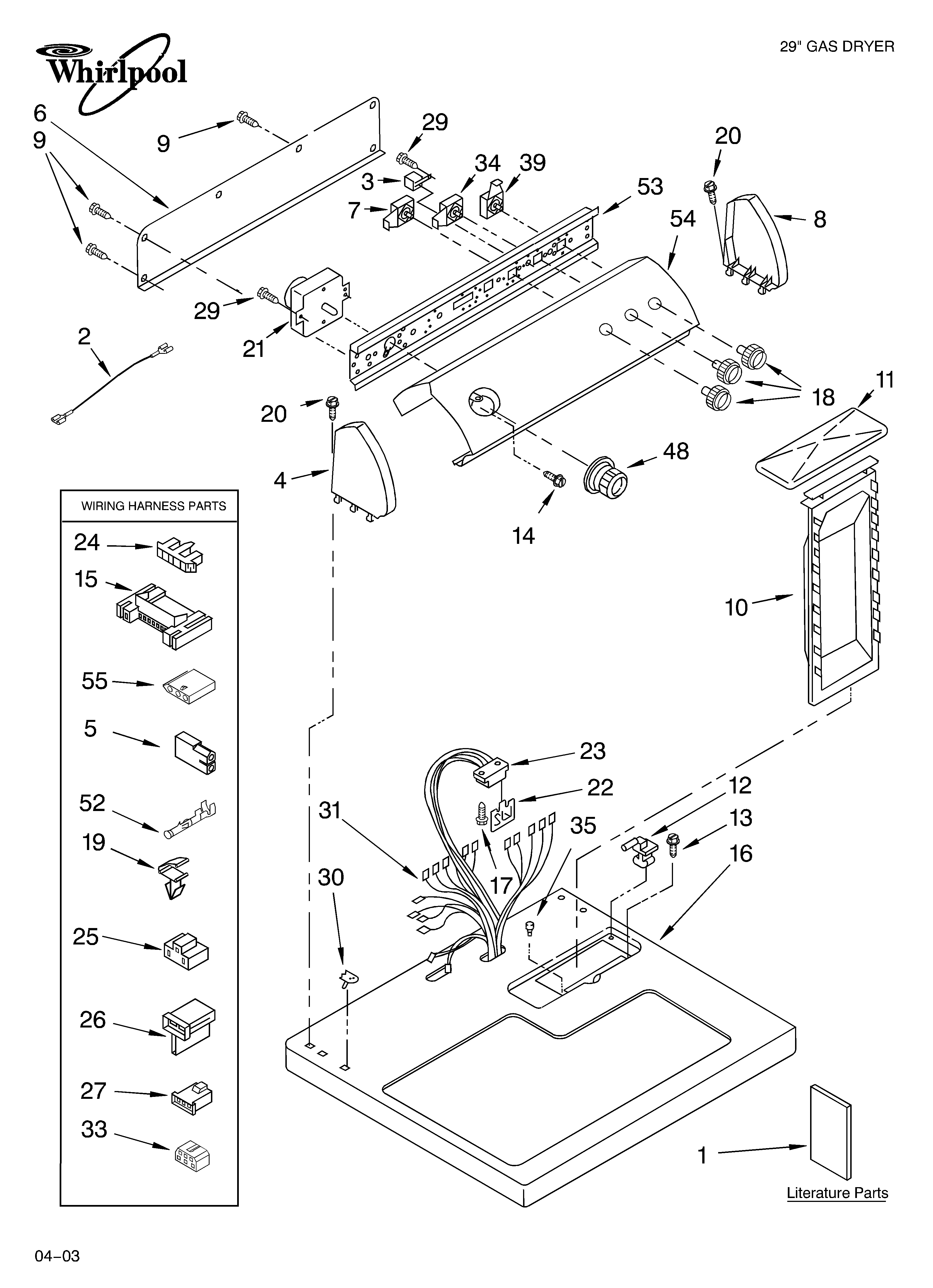 Whirlpool 7MLGQ8857JQ5 top and console parts diagram