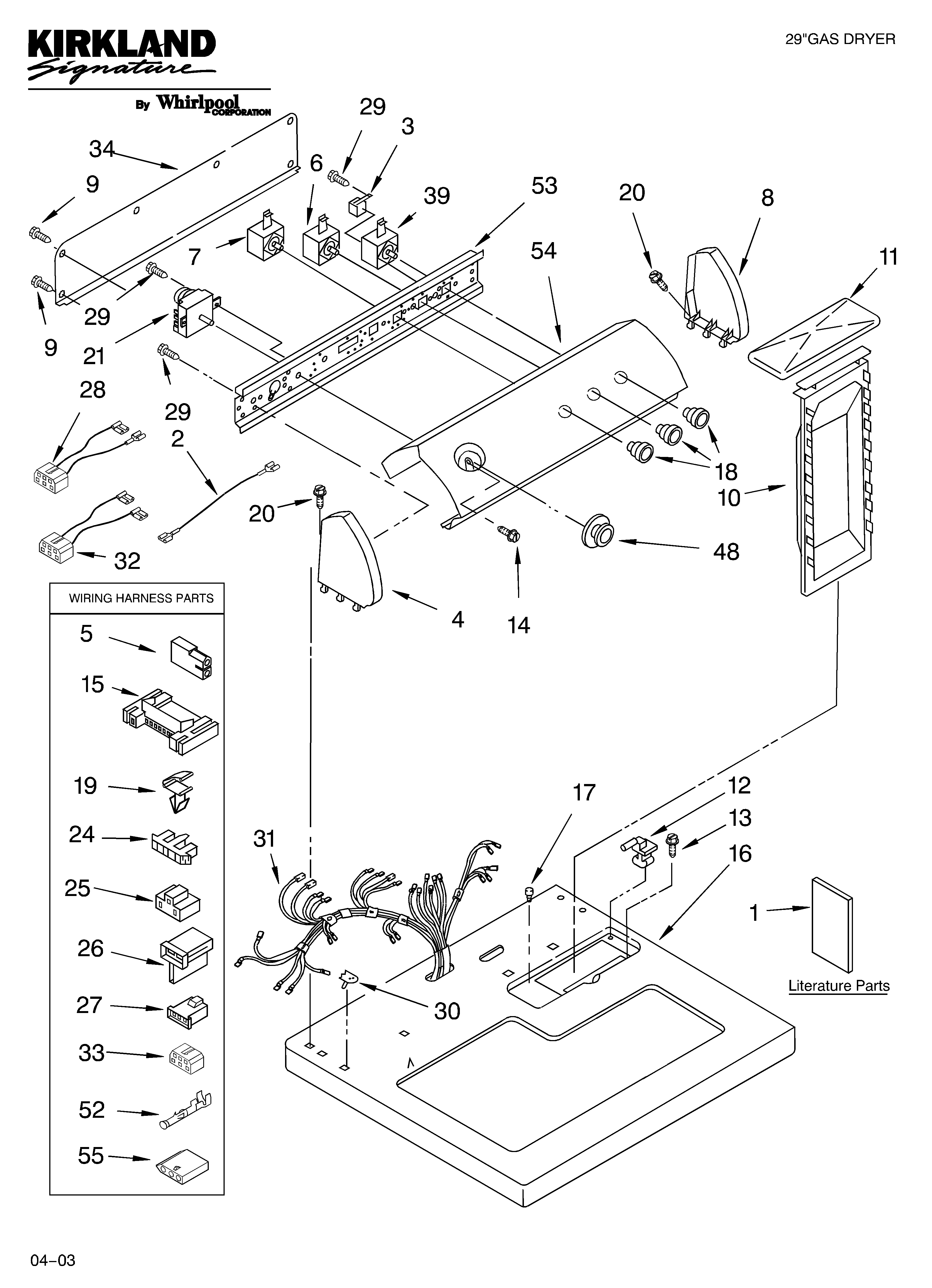 Kirkland 7MSGDS800LQ1 top and console parts diagram