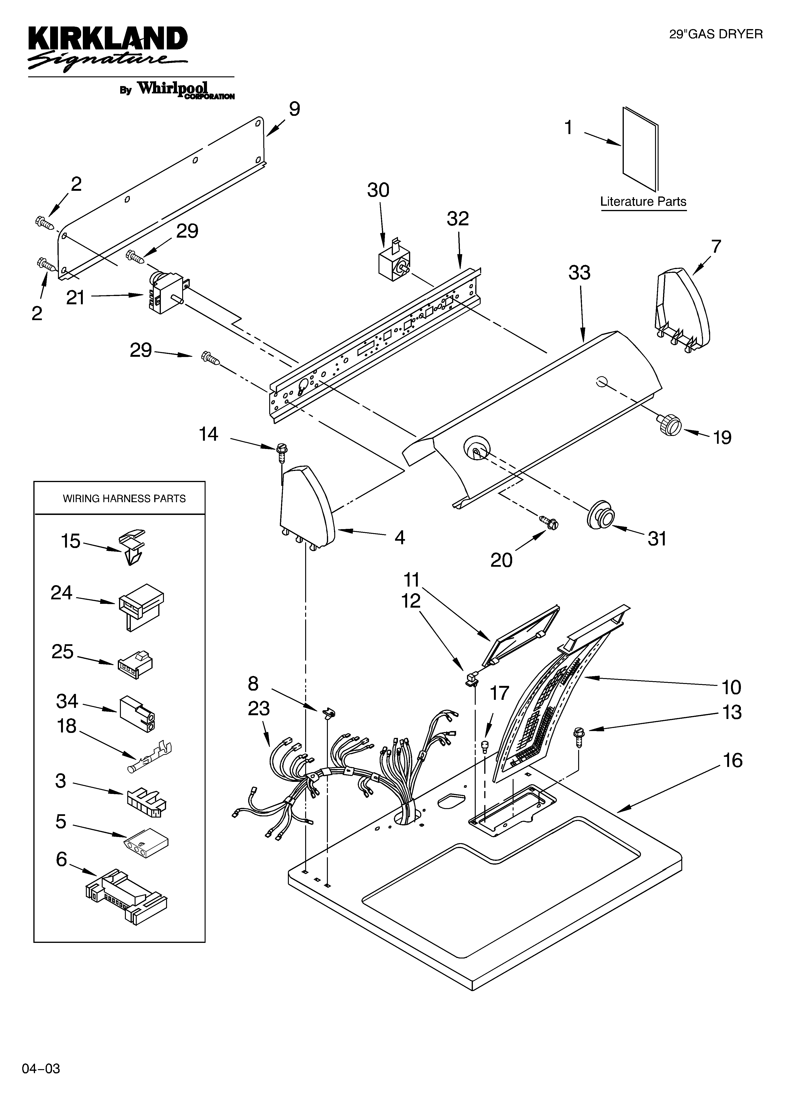 Kirkland 7MSGDX600LQ1 top and console parts diagram