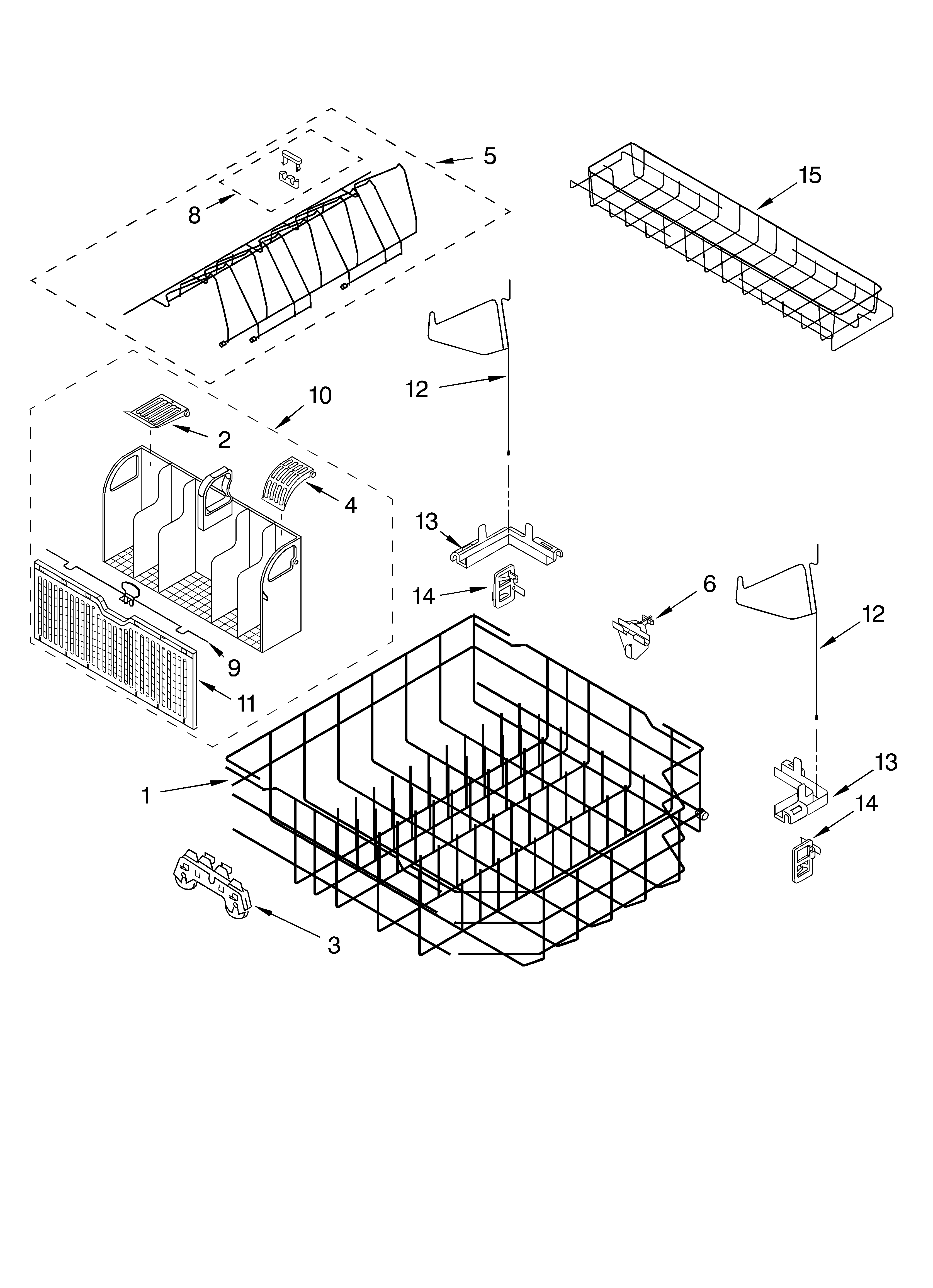 Whirlpool GU1500XTLS2 lower rack parts diagram