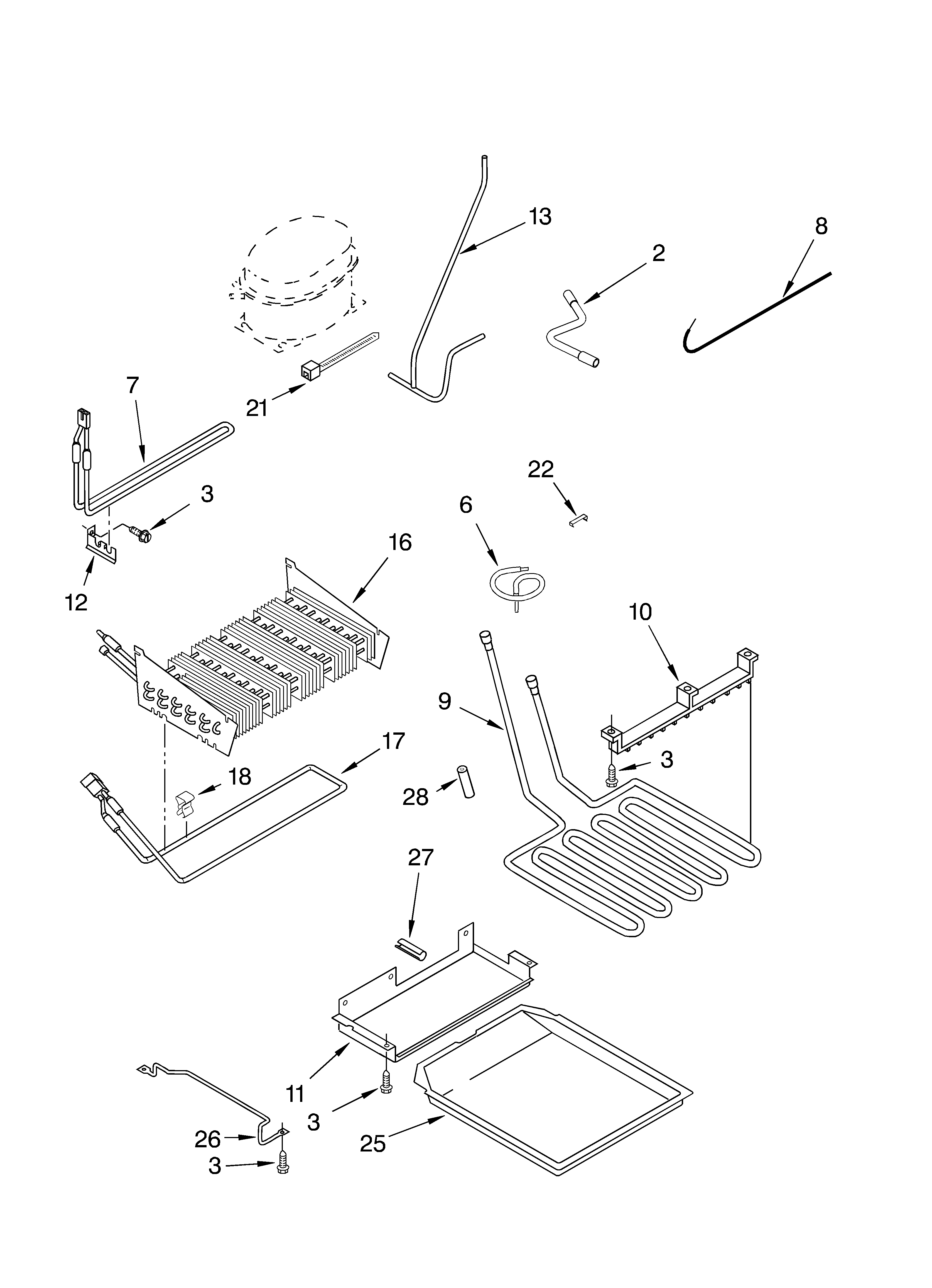 KitchenAid KBRC36FKB02 lower unit and tube parts diagram