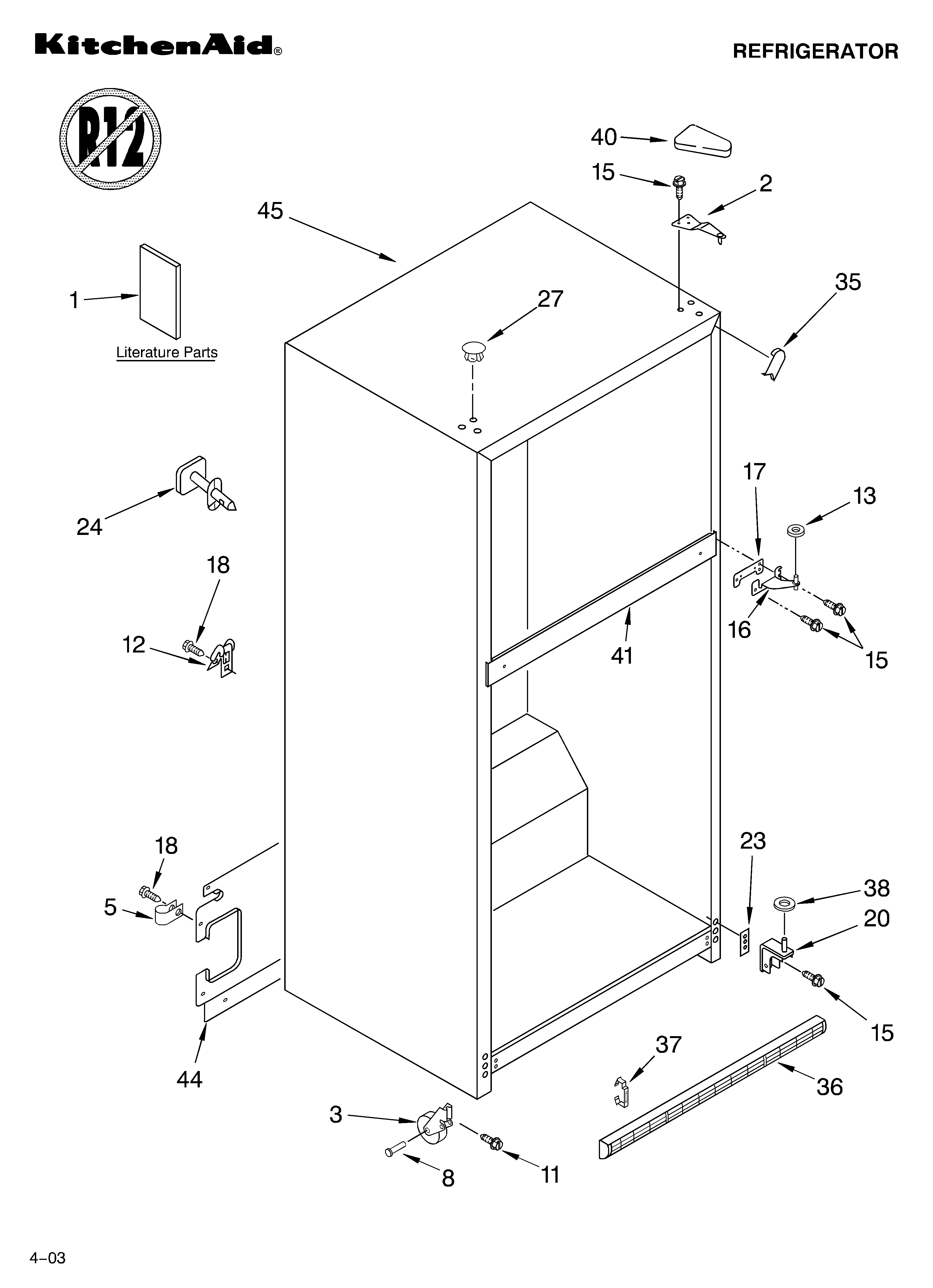 KitchenAid KTRS19KKWH03 cabinet parts diagram