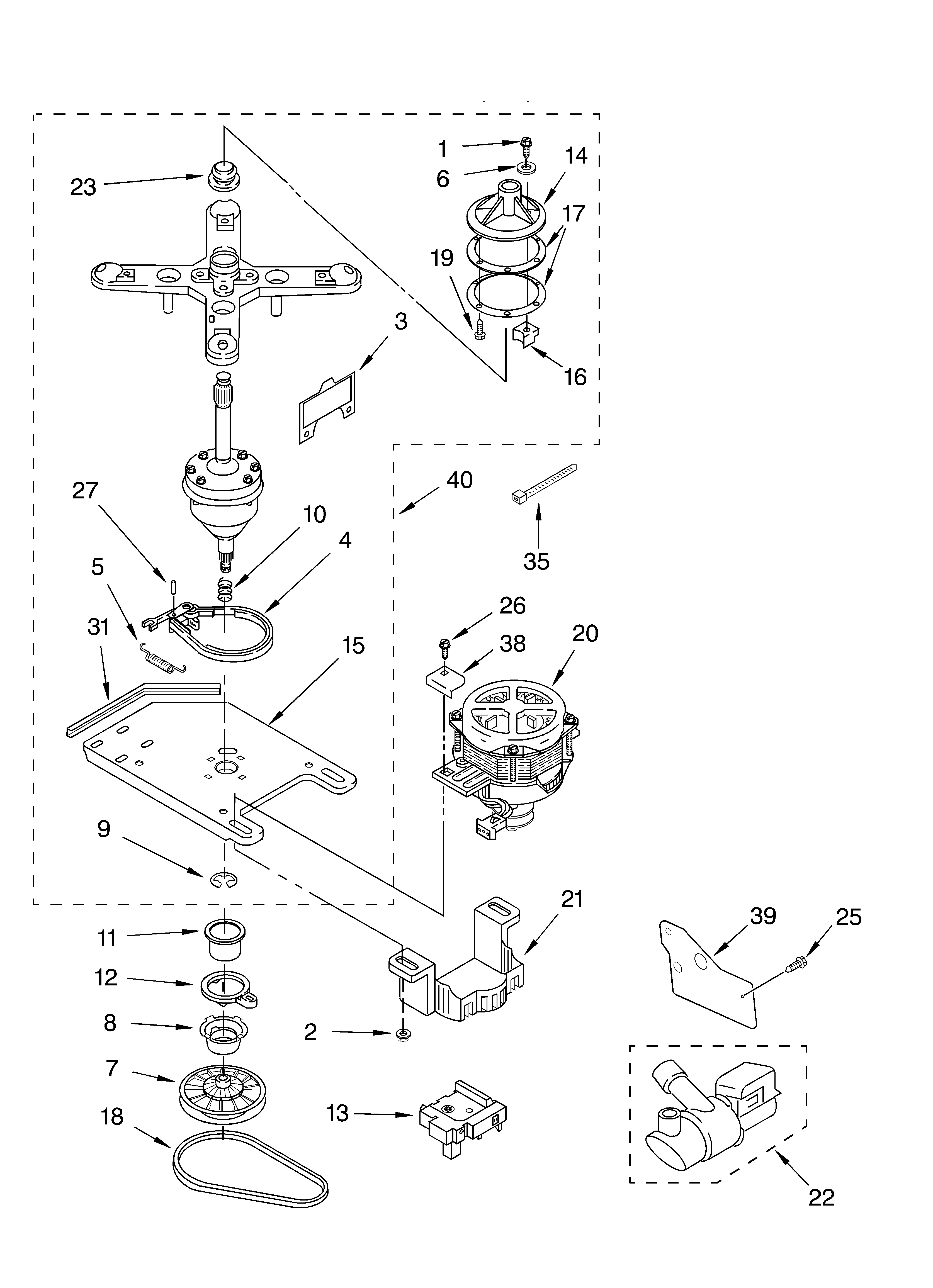 Whirlpool LCR7244HQ2 transmission, motor and pump parts diagram