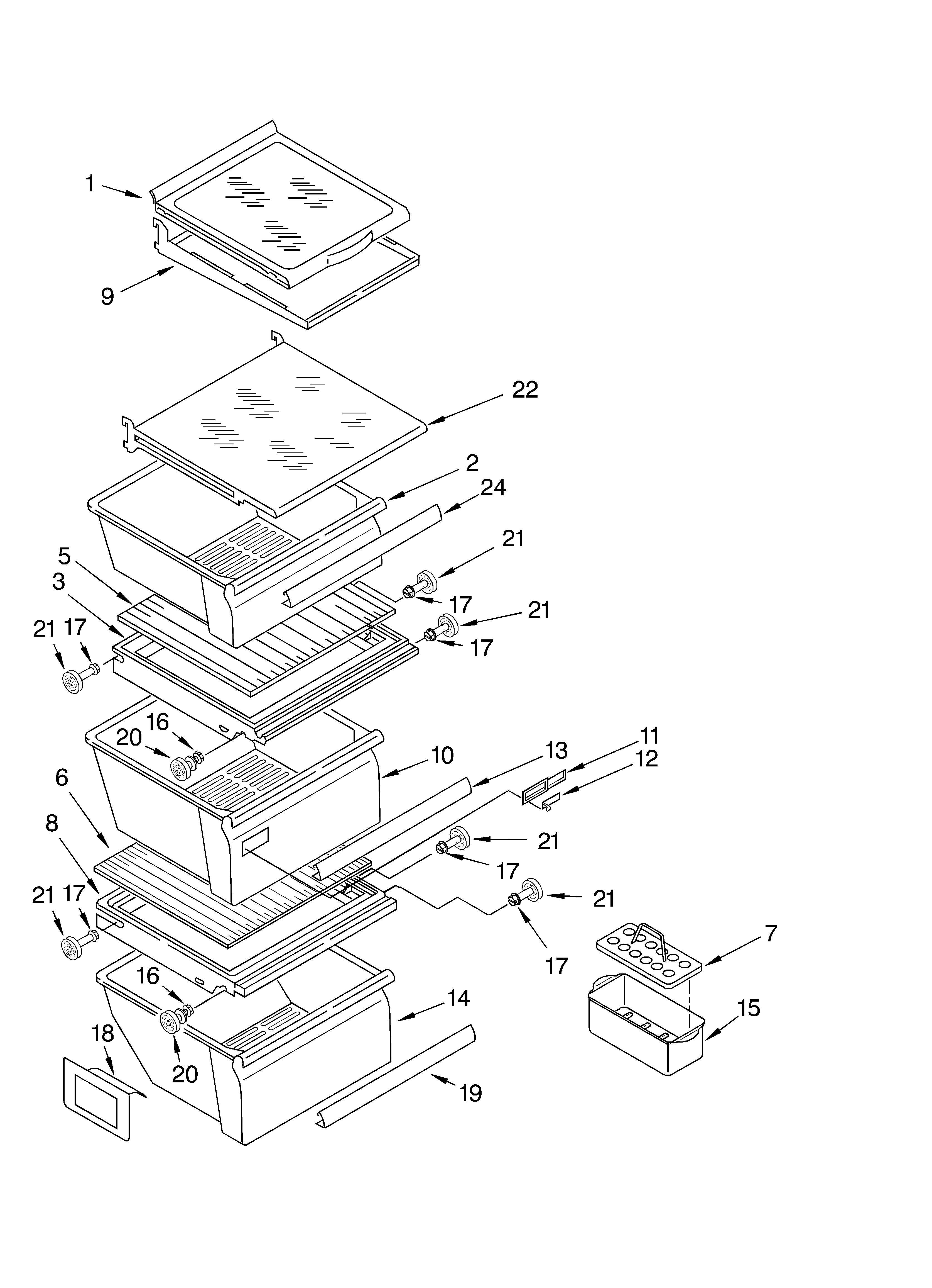 Whirlpool 3XES2SHGKQ02 refrigerator shelf parts diagram