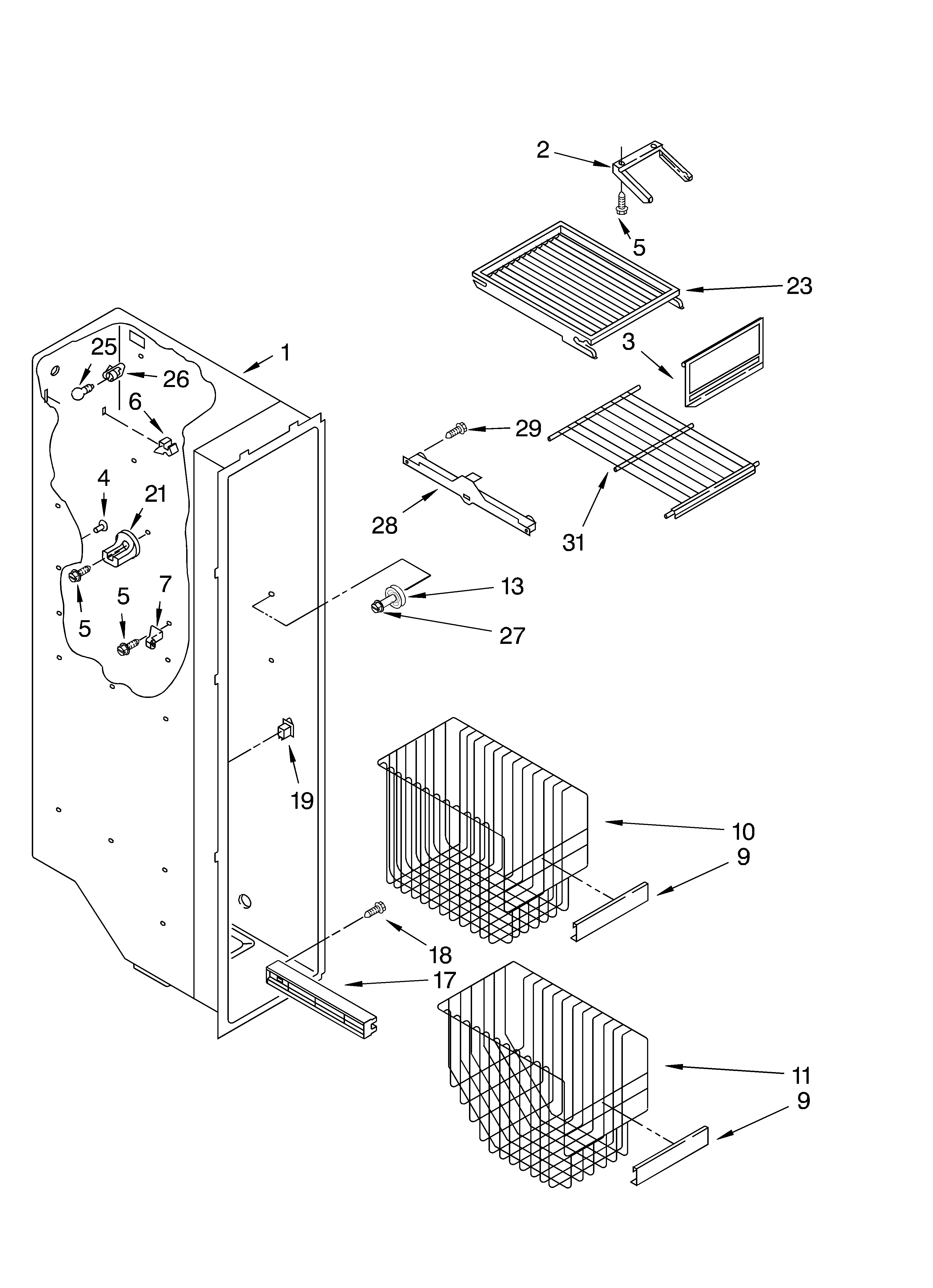 Whirlpool 3XES2SHGKQ02 freezer liner parts diagram