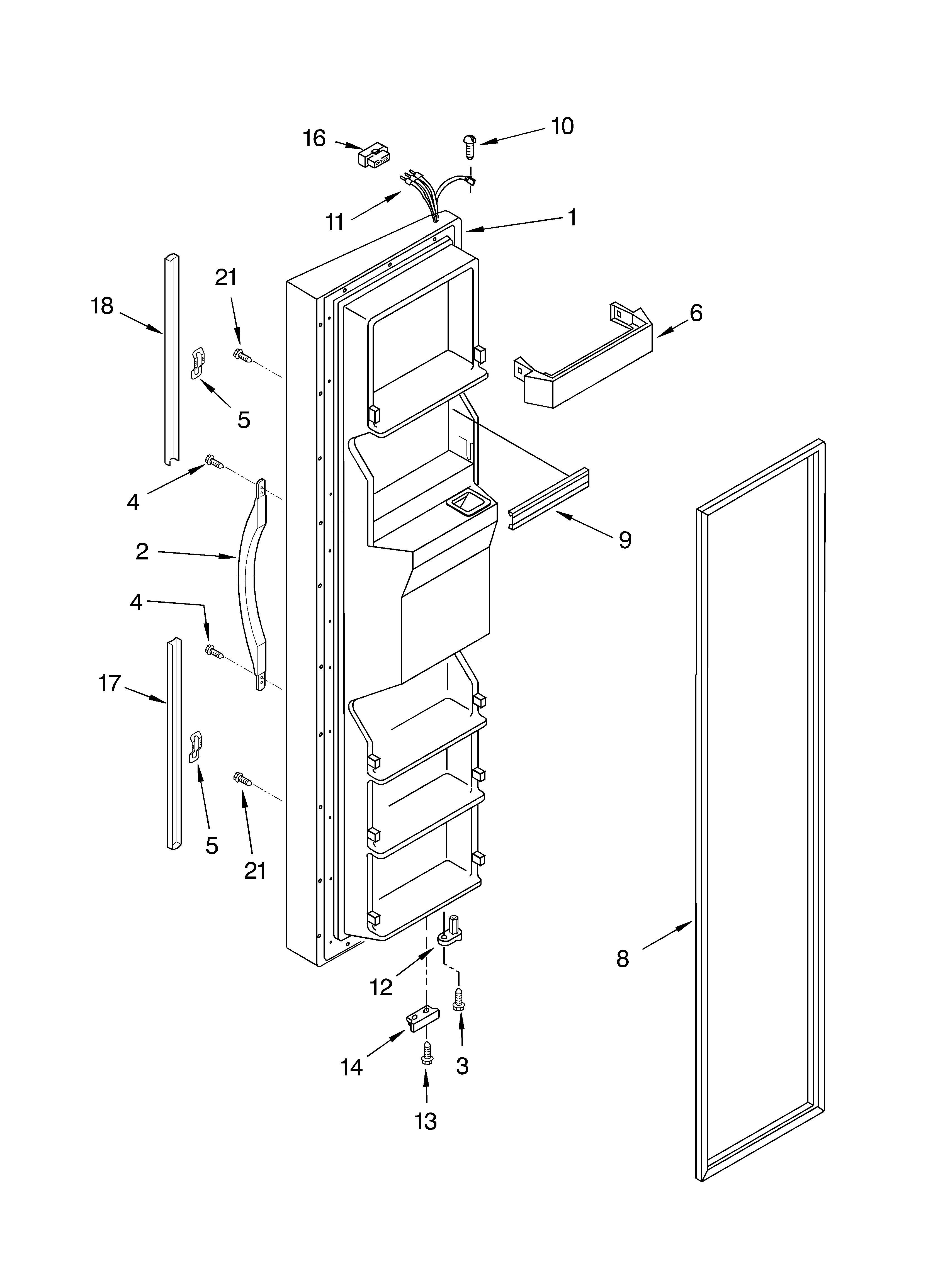 Whirlpool 3XES2SHGKQ02 freezer door parts diagram