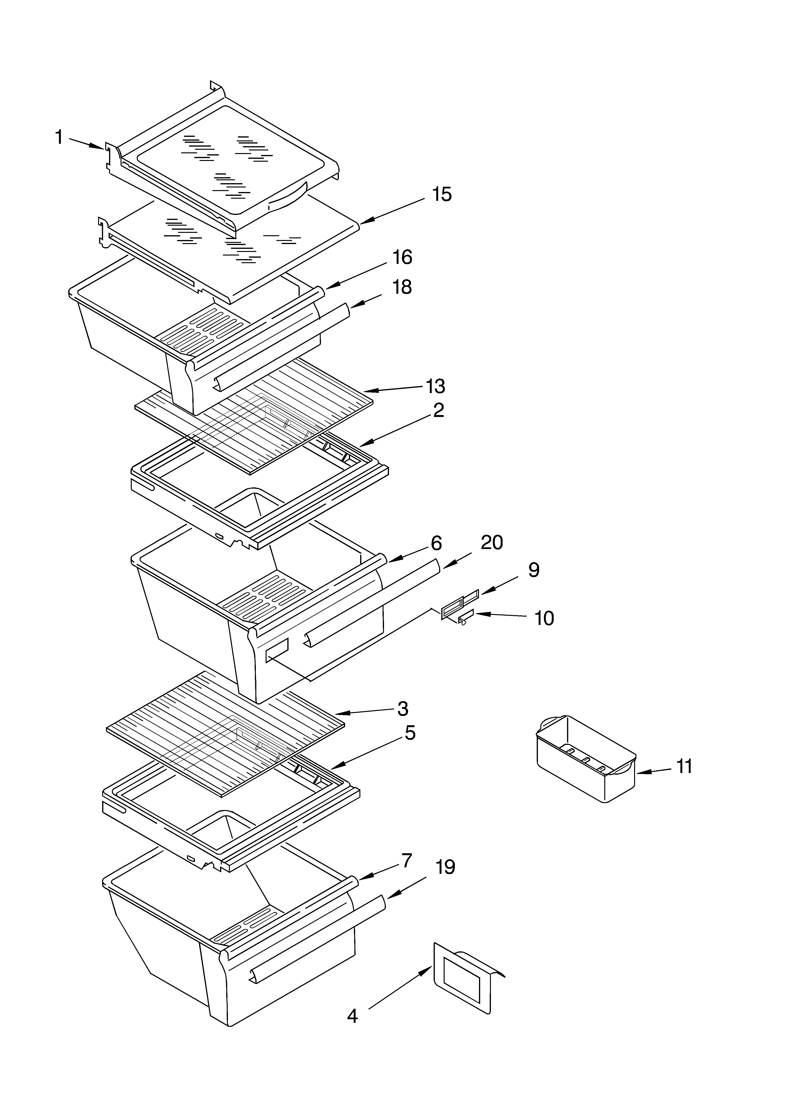 Whirlpool ED2PHEXMT00 refrigerator shelf parts diagram
