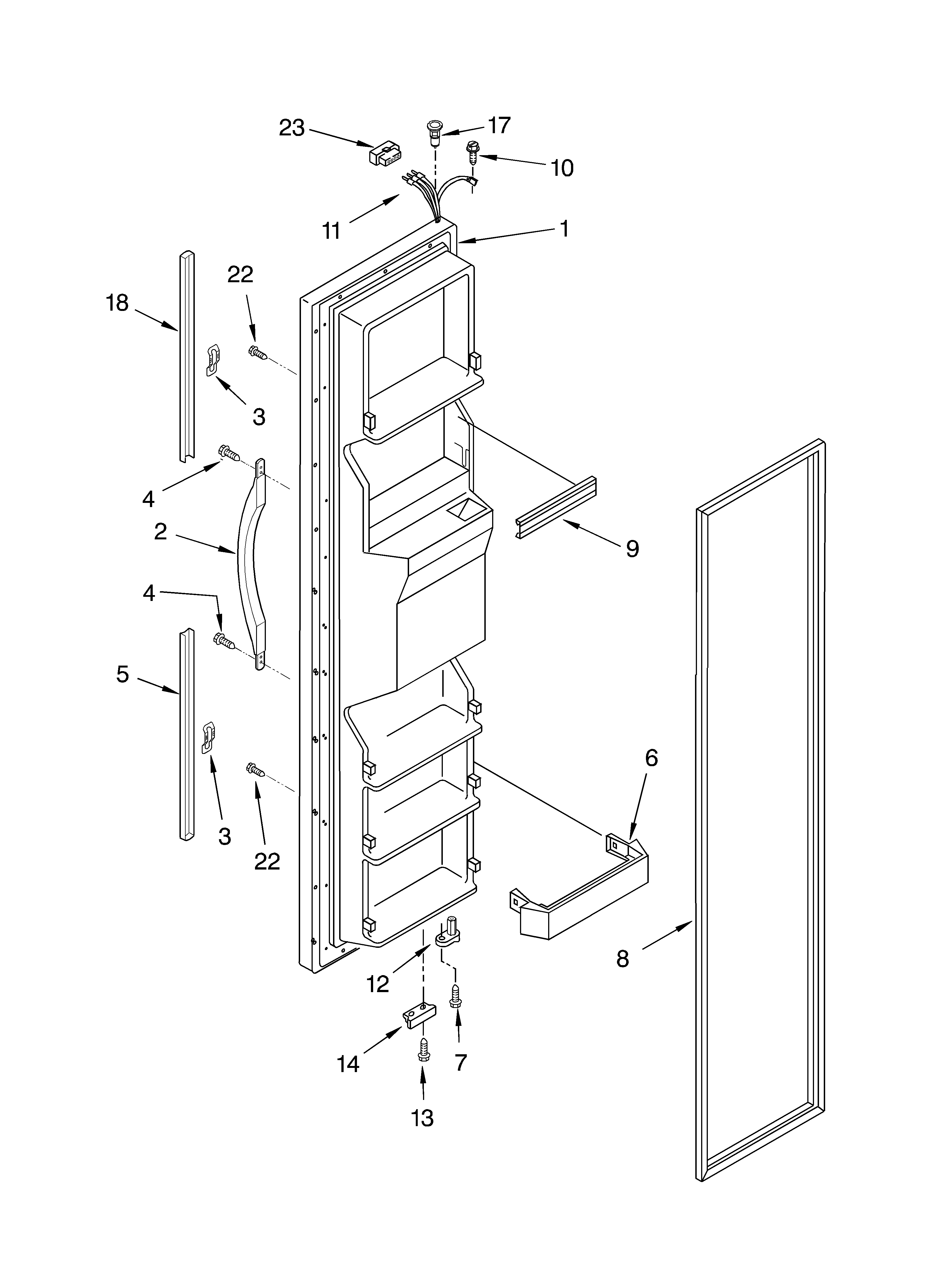 Whirlpool ED2PHEXMT00 freezer door parts diagram