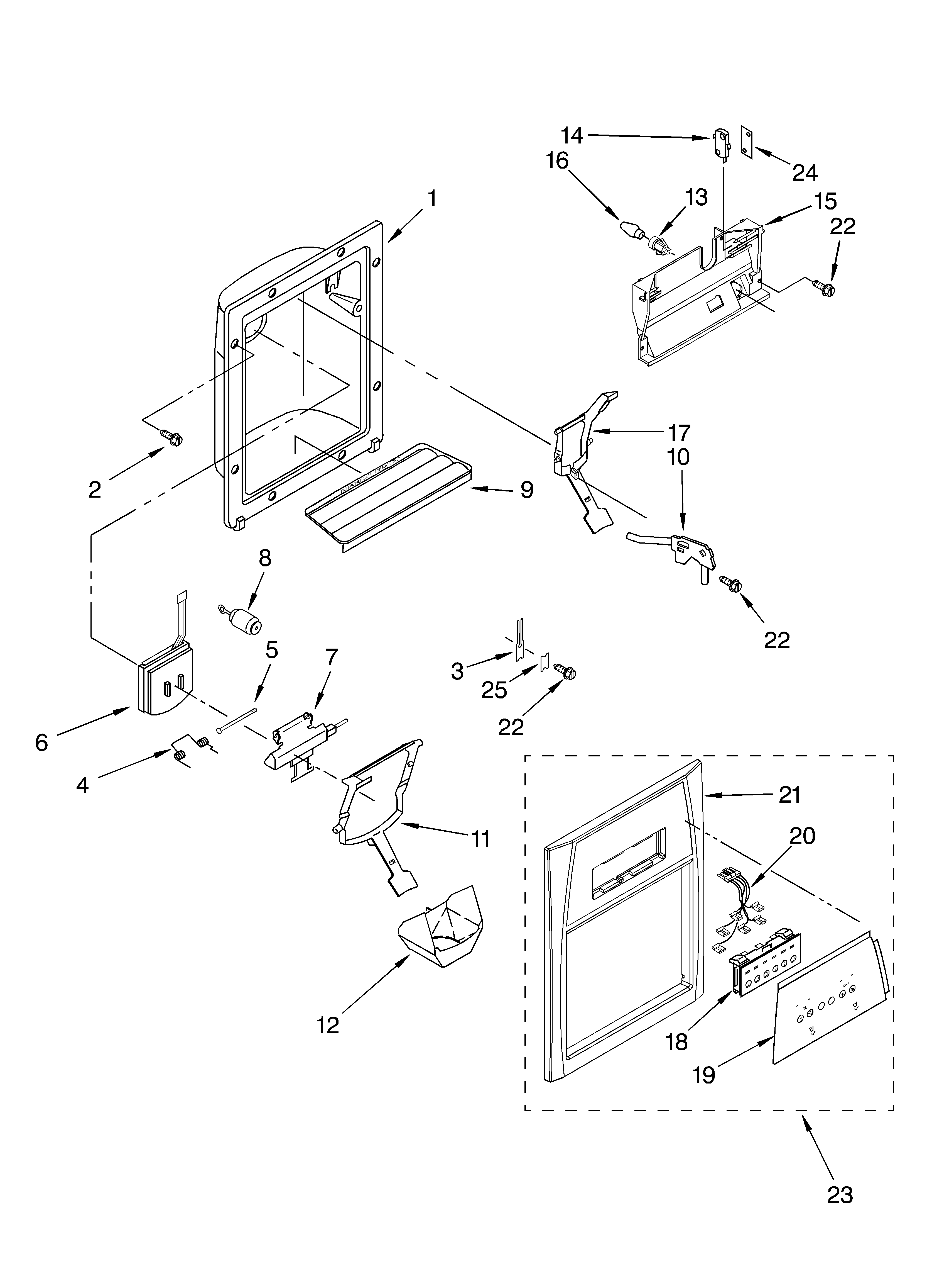 Whirlpool ED5NHEXMQ00 dispenser front parts diagram