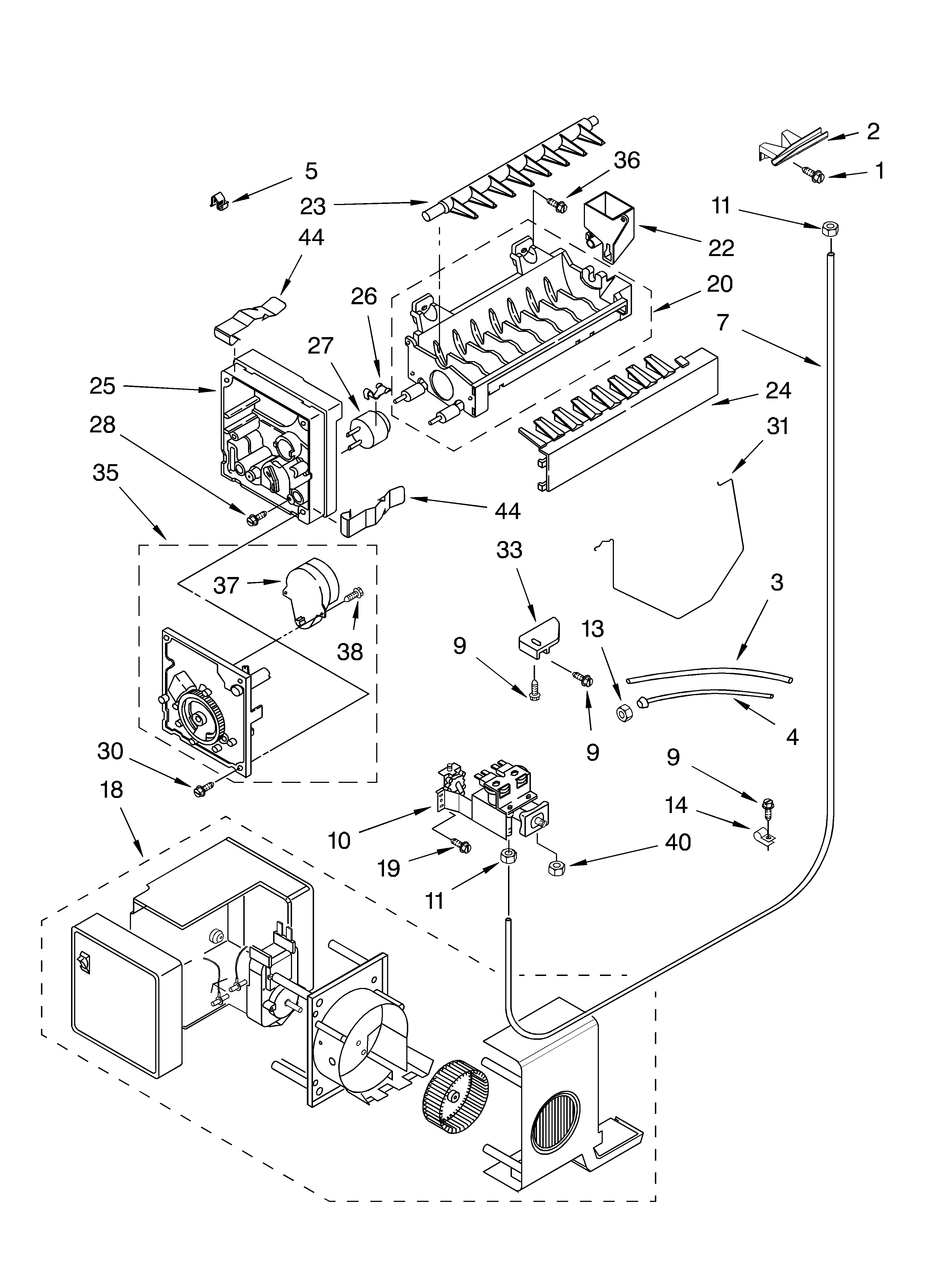Whirlpool ED5NHEXMQ00 icemaker parts, parts not illustrated diagram